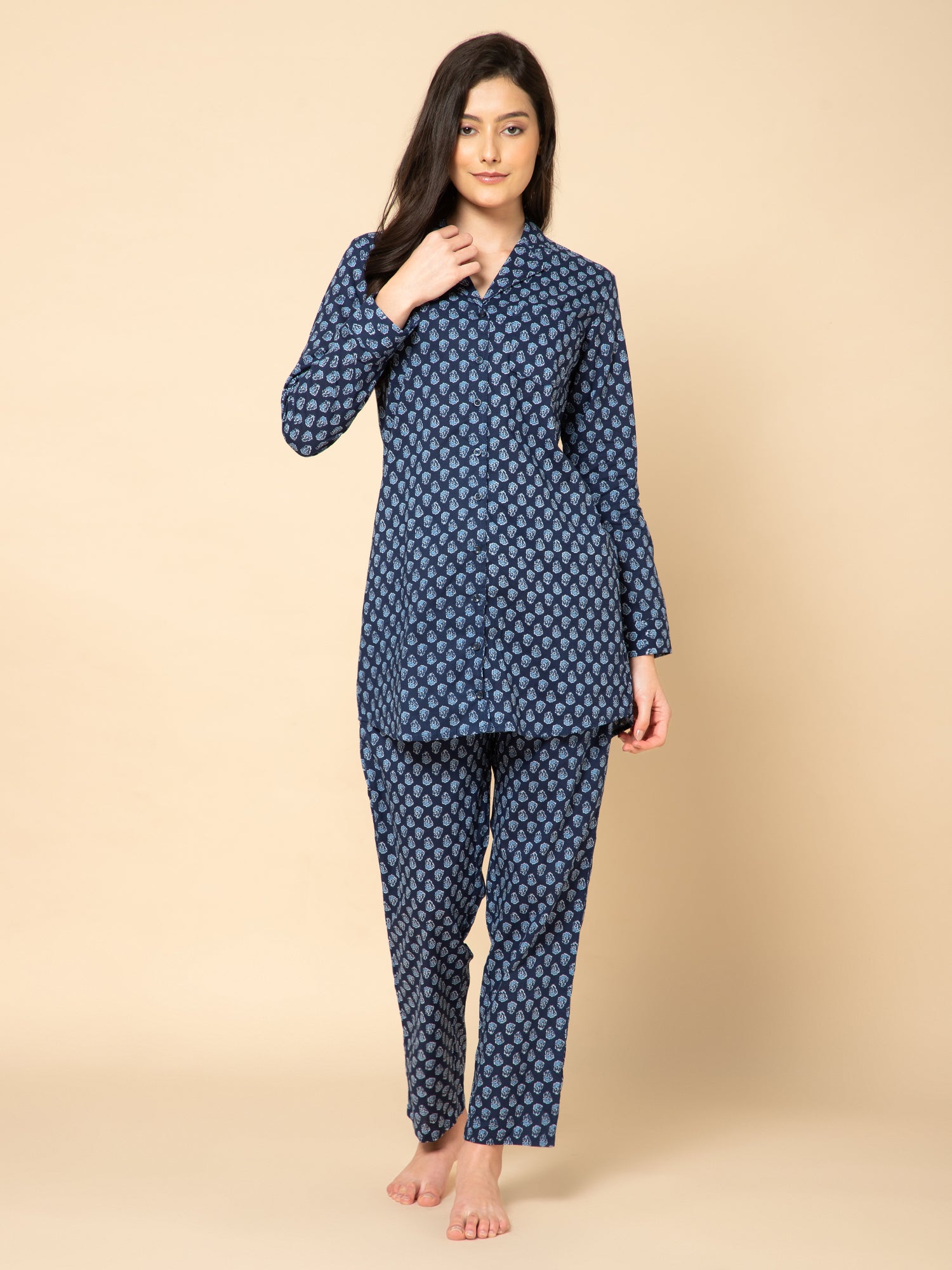 Women Blue Floral  Print Pyjamas Set