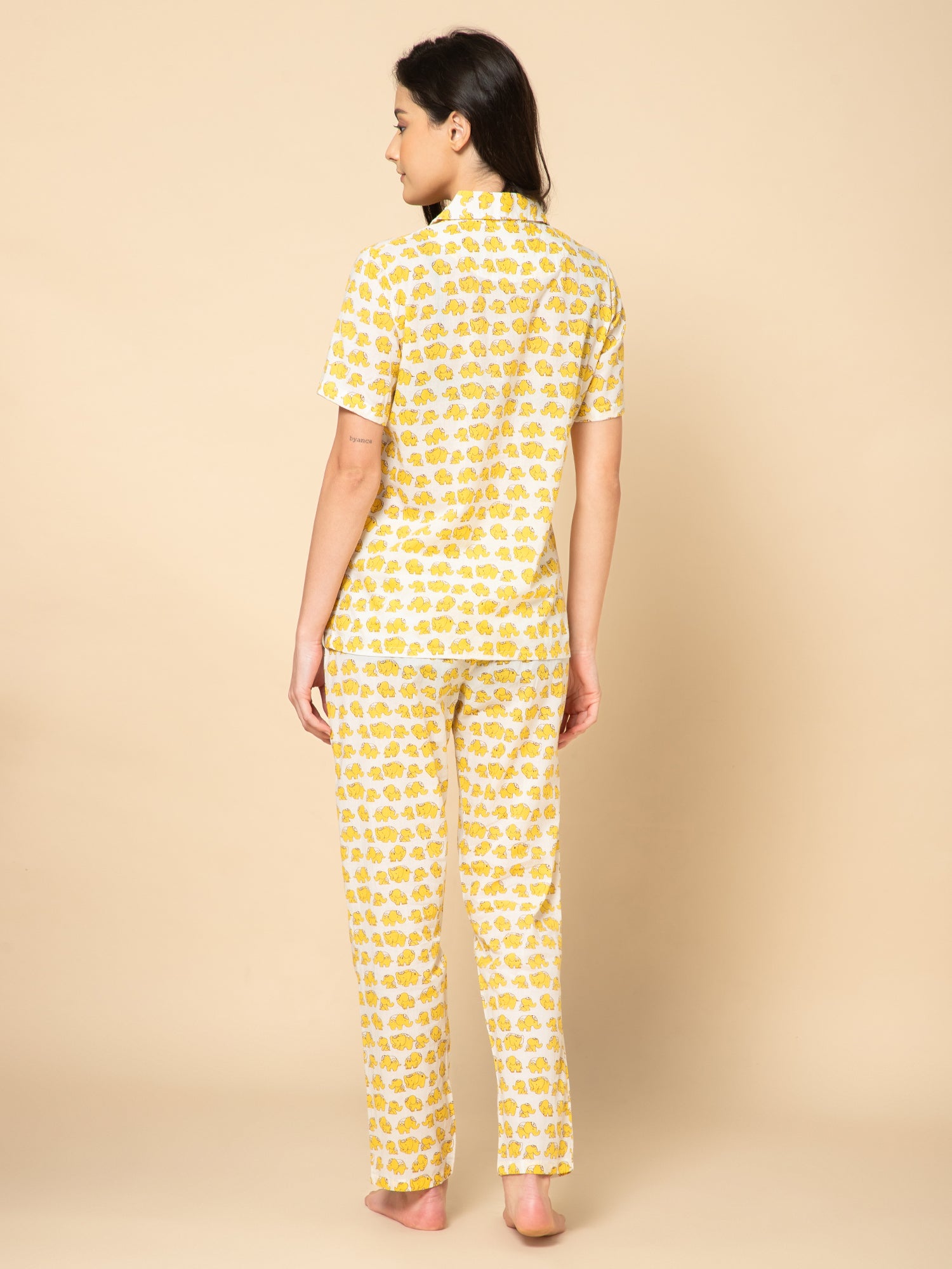Women Yellow  Elephant Print Pyjamas Set