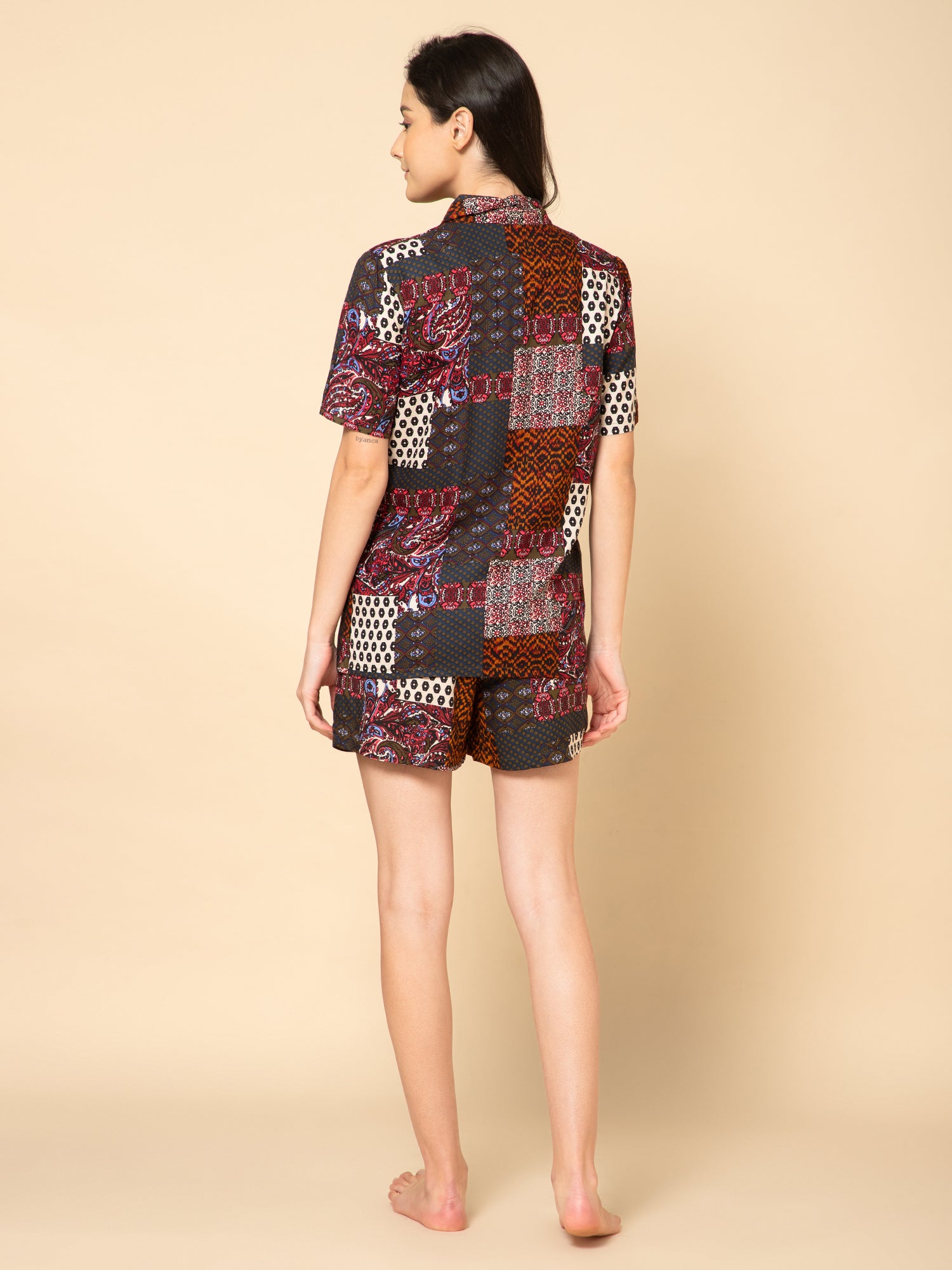 Women Multi Patch  Print Shorts Set