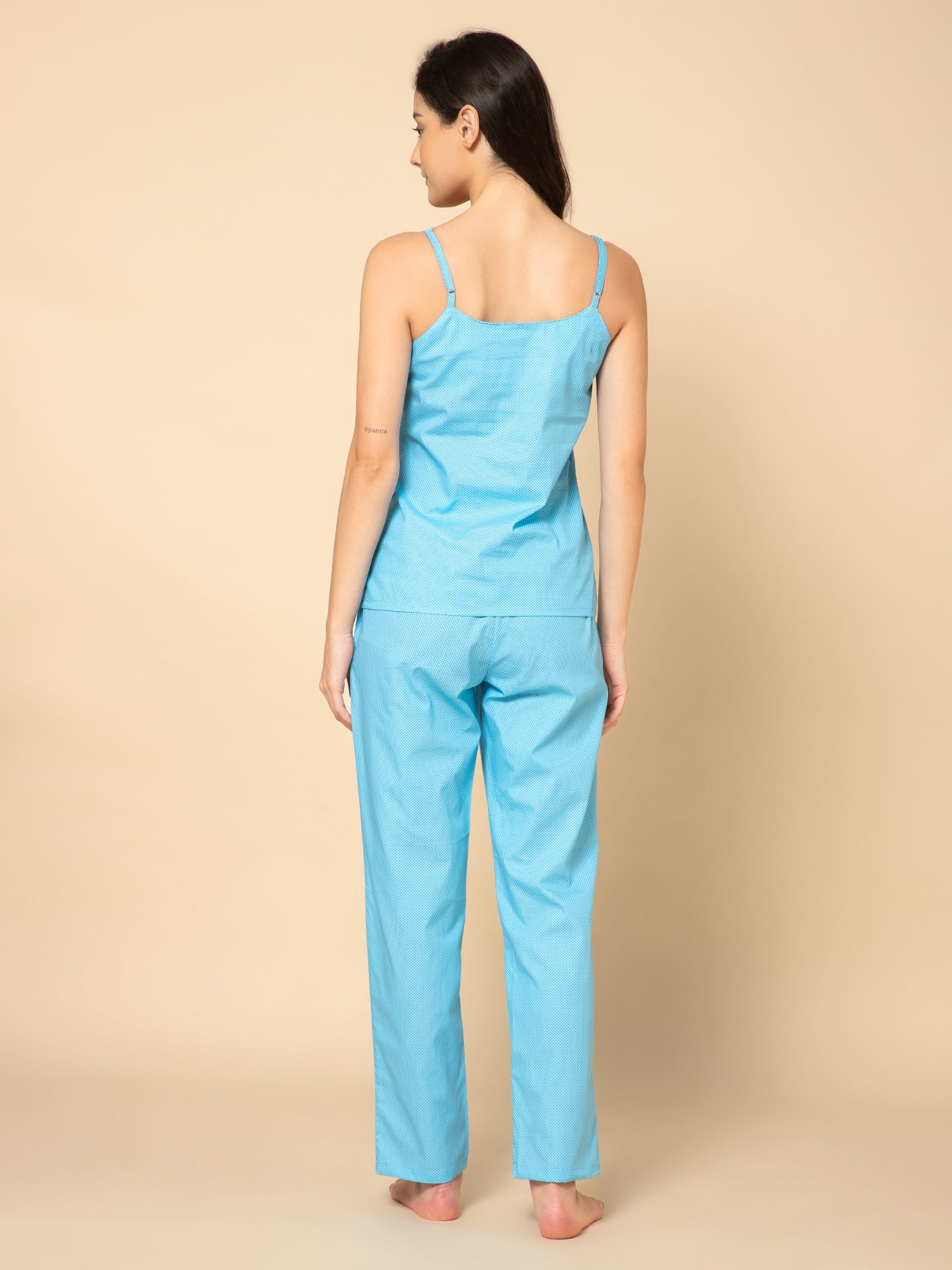 Women Blue Polka Dot  Printed  Pyjama Set