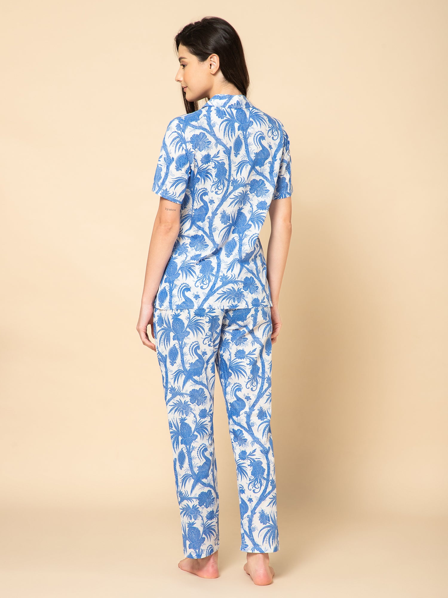 Women Blue Peacoak Printed Pyjamas Set