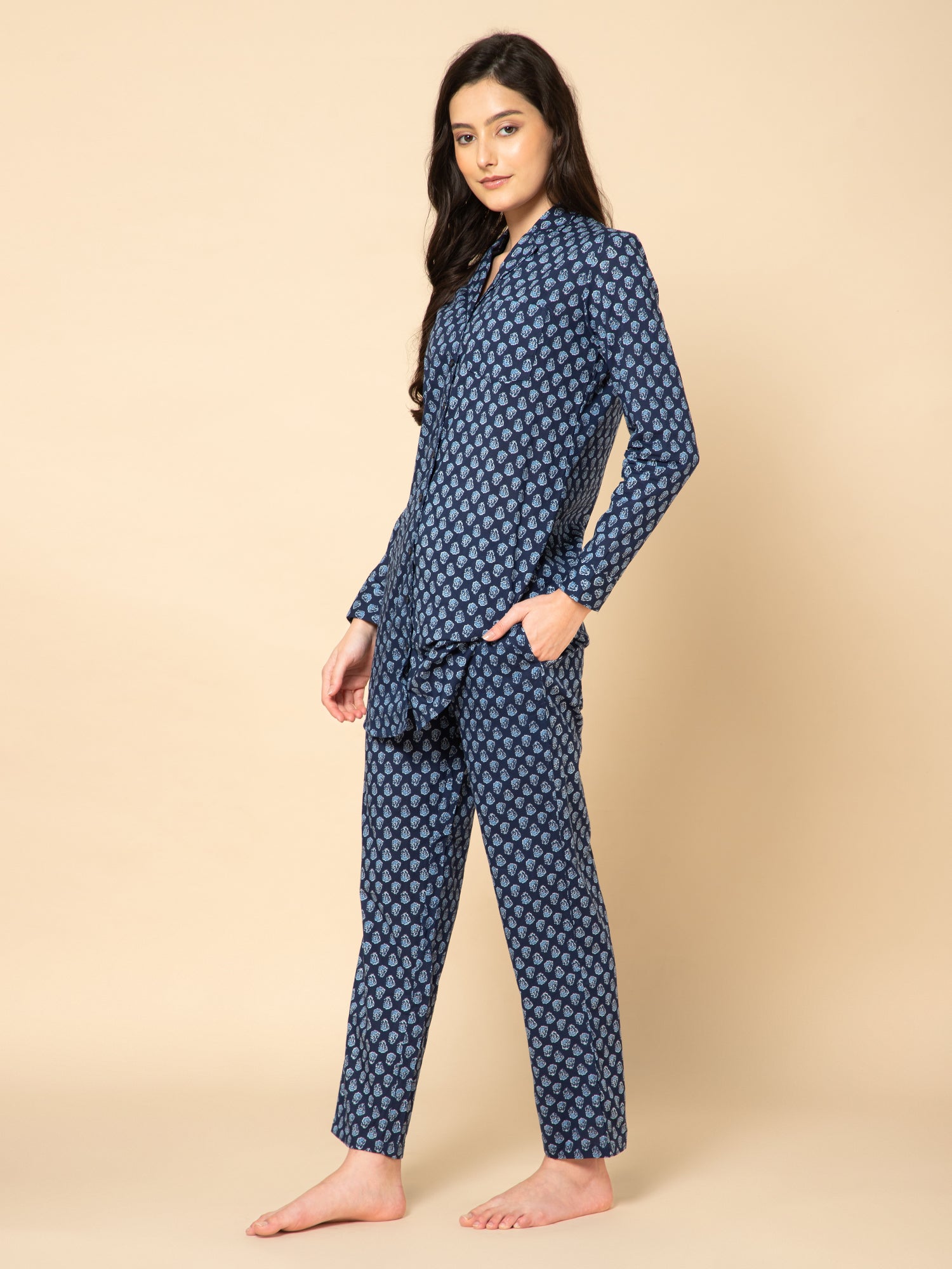 Women Blue Floral  Print Pyjamas Set