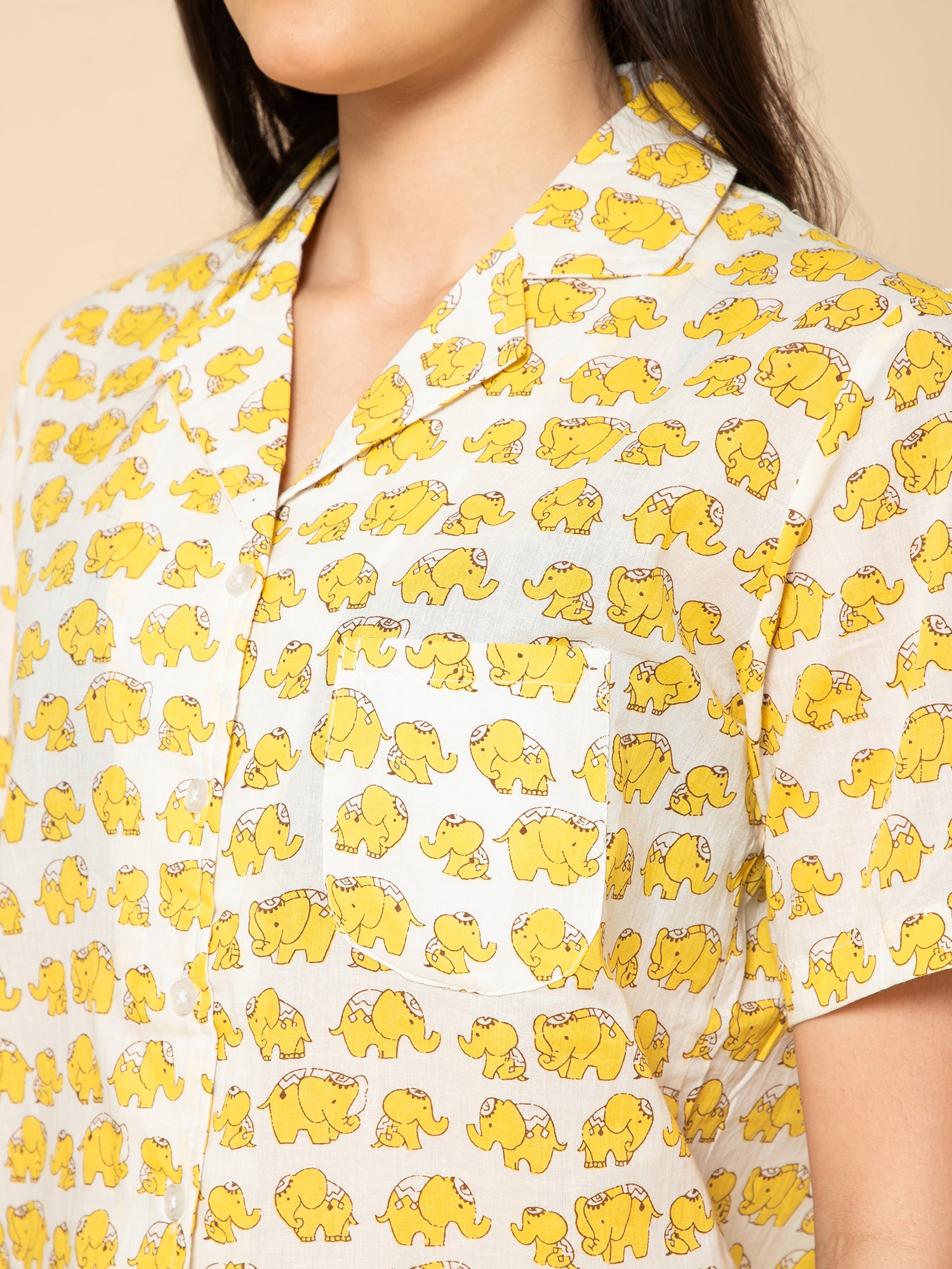 Women Yellow  Elephant Print Pyjamas Set