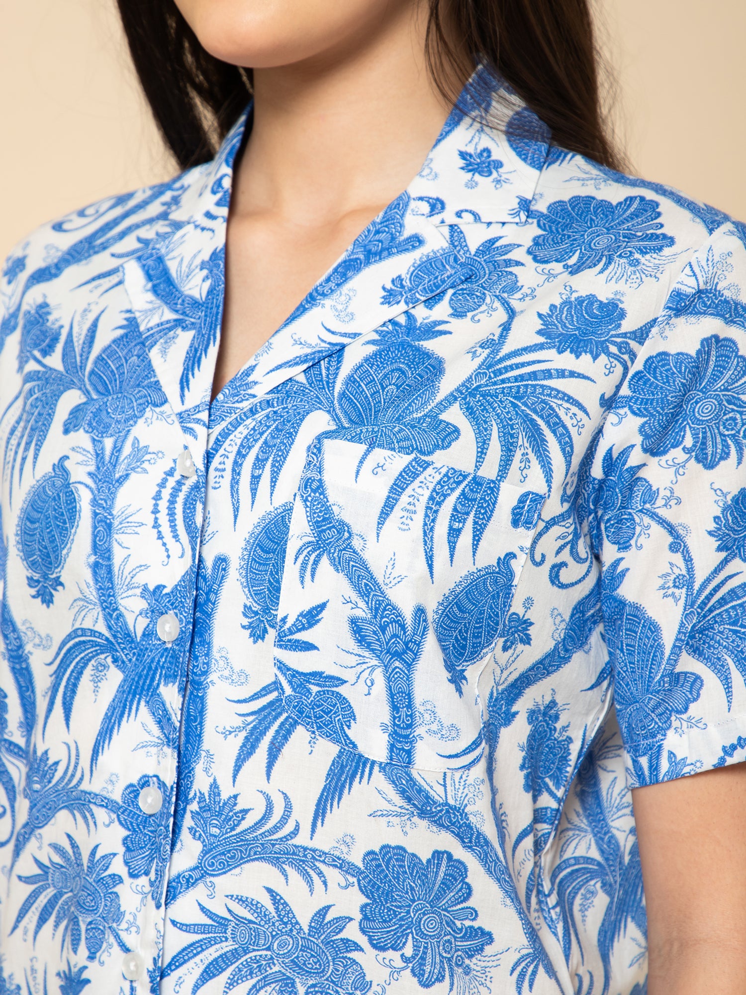 Women Blue Peacoak Printed Pyjamas Set