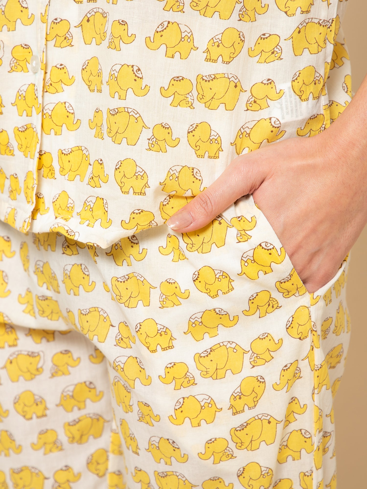 Women Yellow  Elephant Print Pyjamas Set