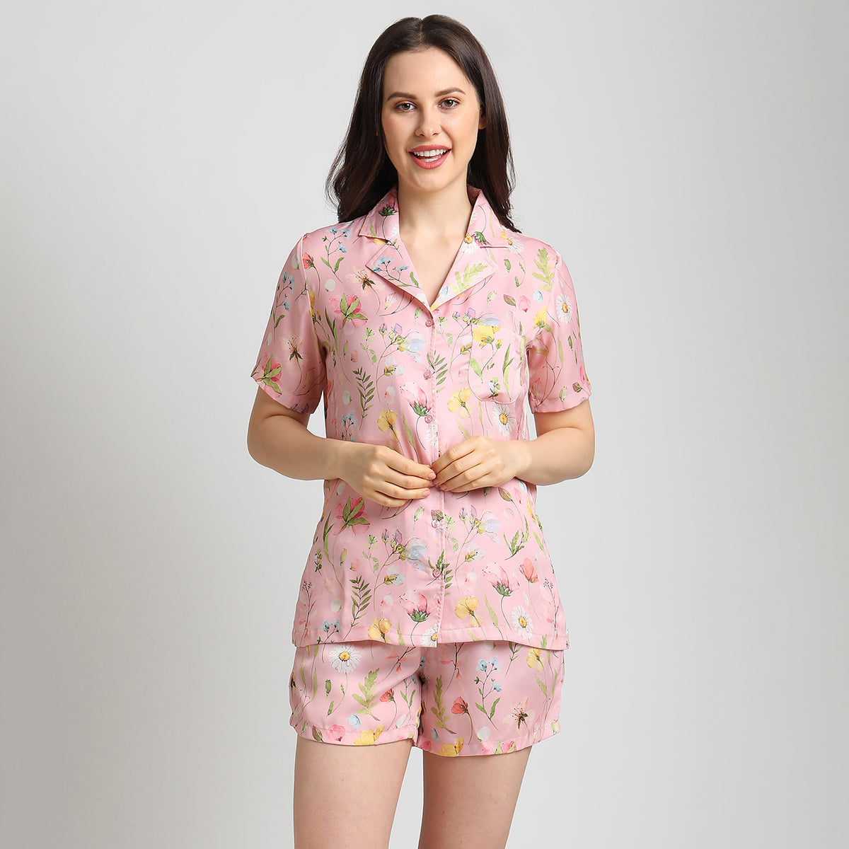 Women Pink floral print Night Suit