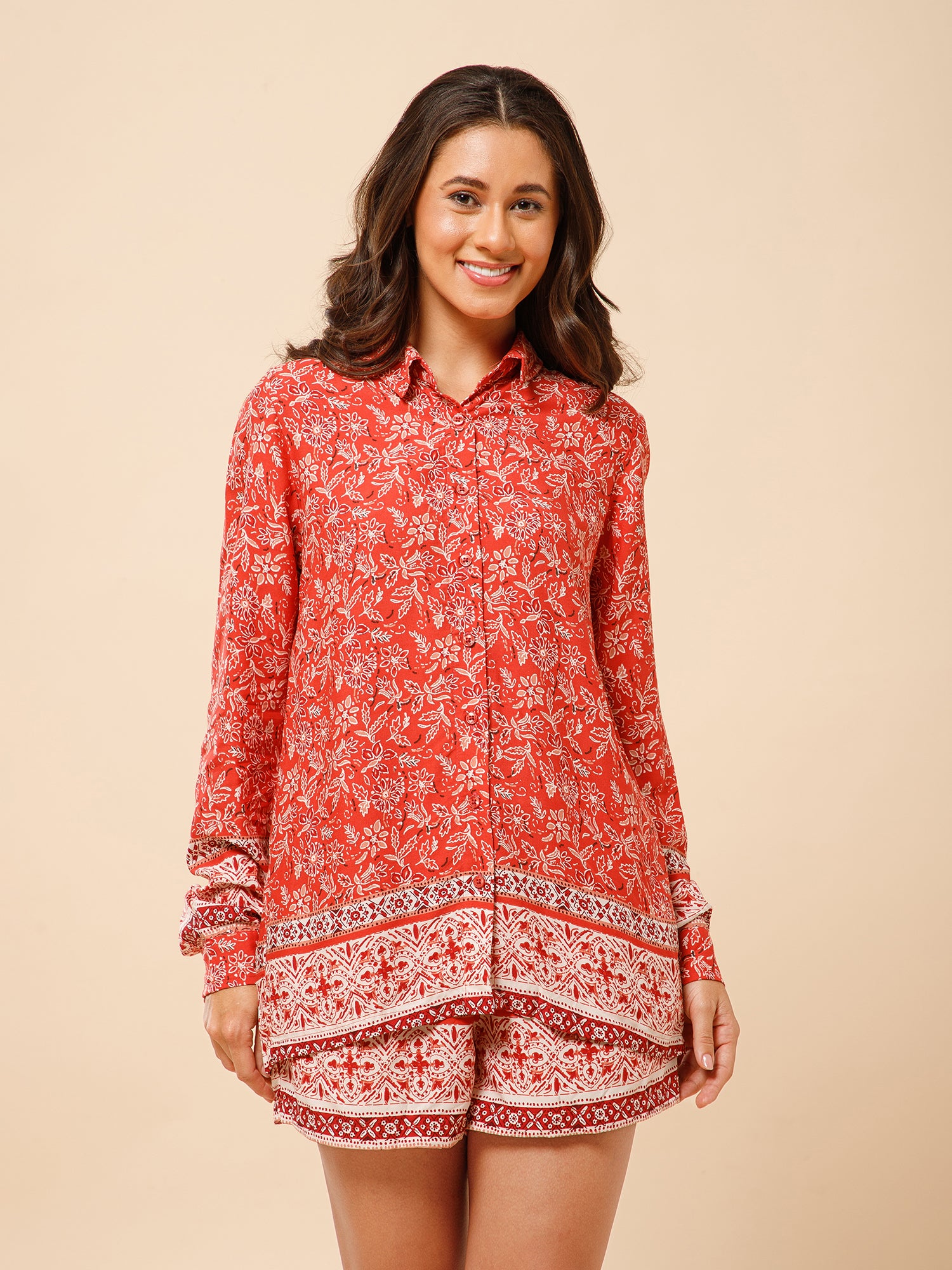 Drape in vogue Boho relaxed Fit Shirt abd Shorts Lounge Set