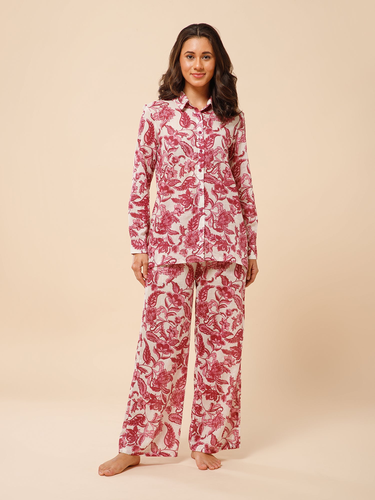 Drape in vogue Classic Floral Shirt And Lounge Pant set