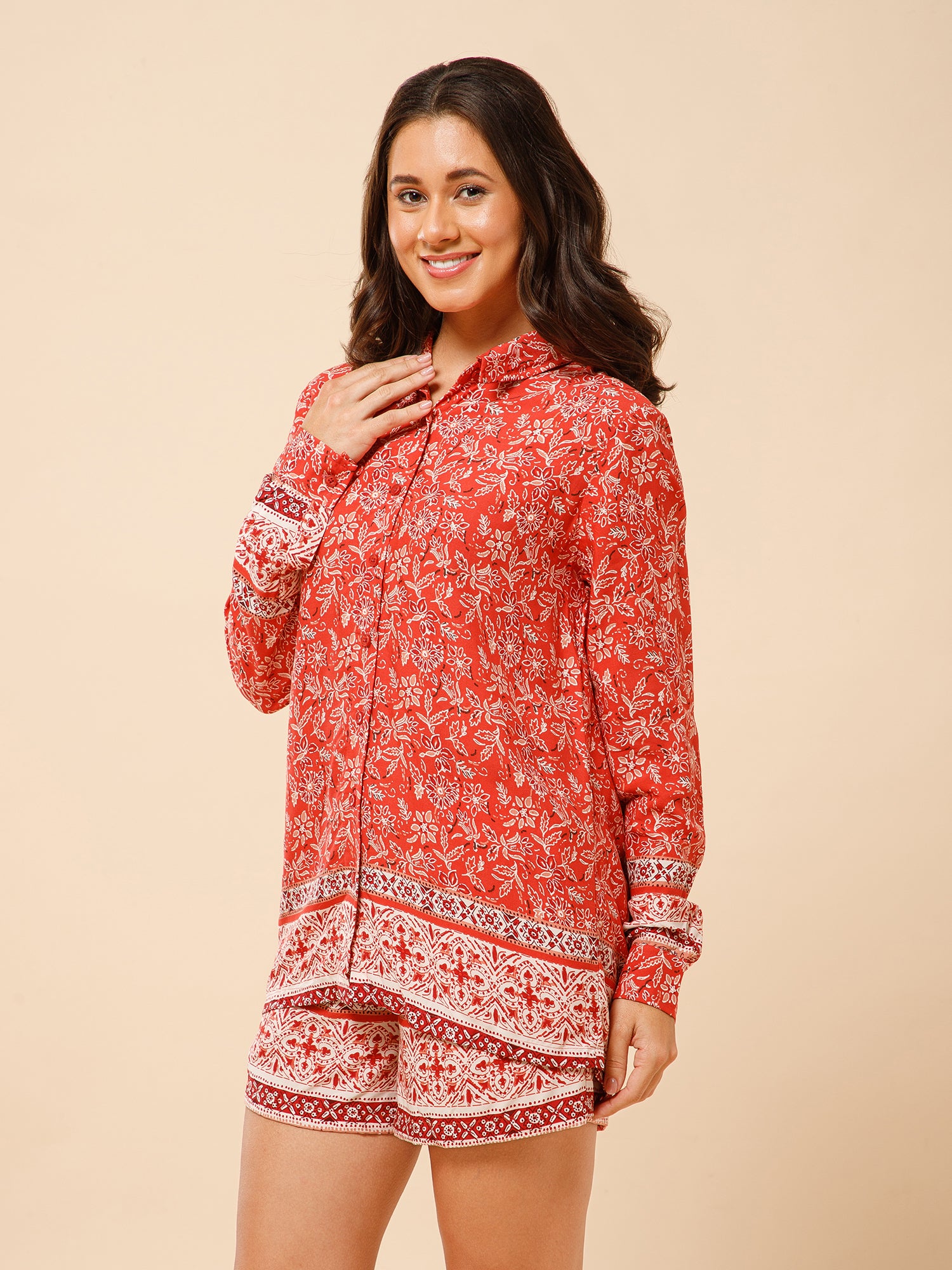 Drape in vogue Boho relaxed Fit Shirt abd Shorts Lounge Set