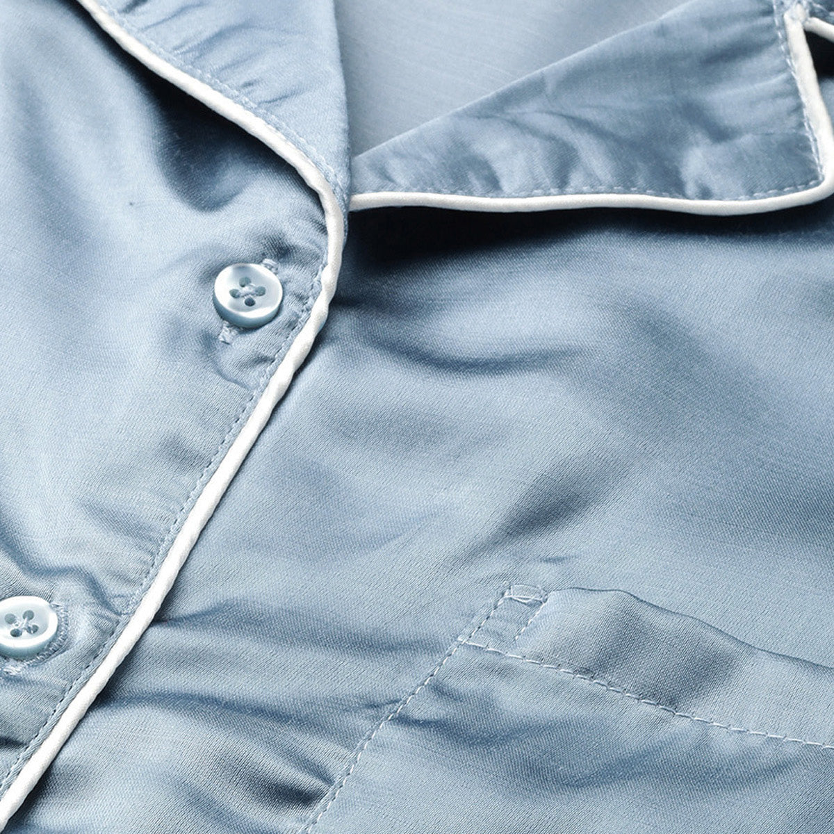 Women Blue Satin Solid Night Suit