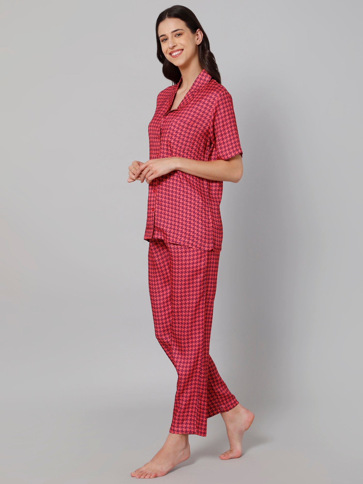 Drape In Vogue Women'S Pink Printed Night Suit