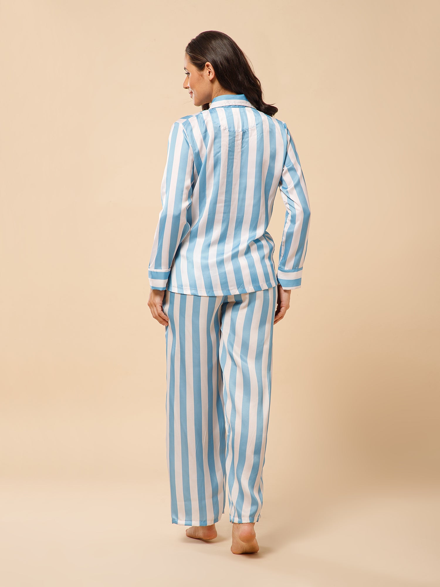 Drape in vogue Classic Striped Satin Night suit