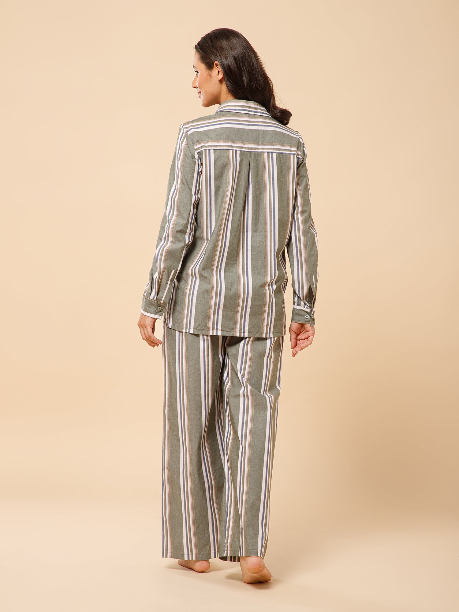 Drape in vogue Earthy Striped Shirt and Pants Lounge set
