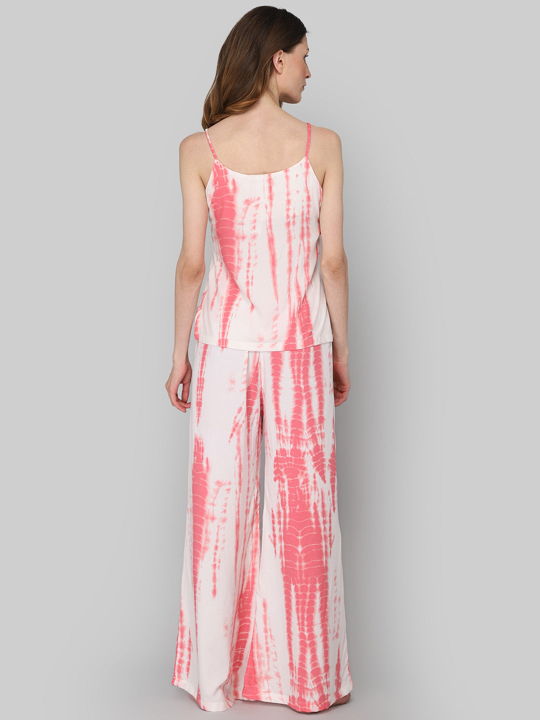 Women's White and Pink Tie Dye Print Night Suit