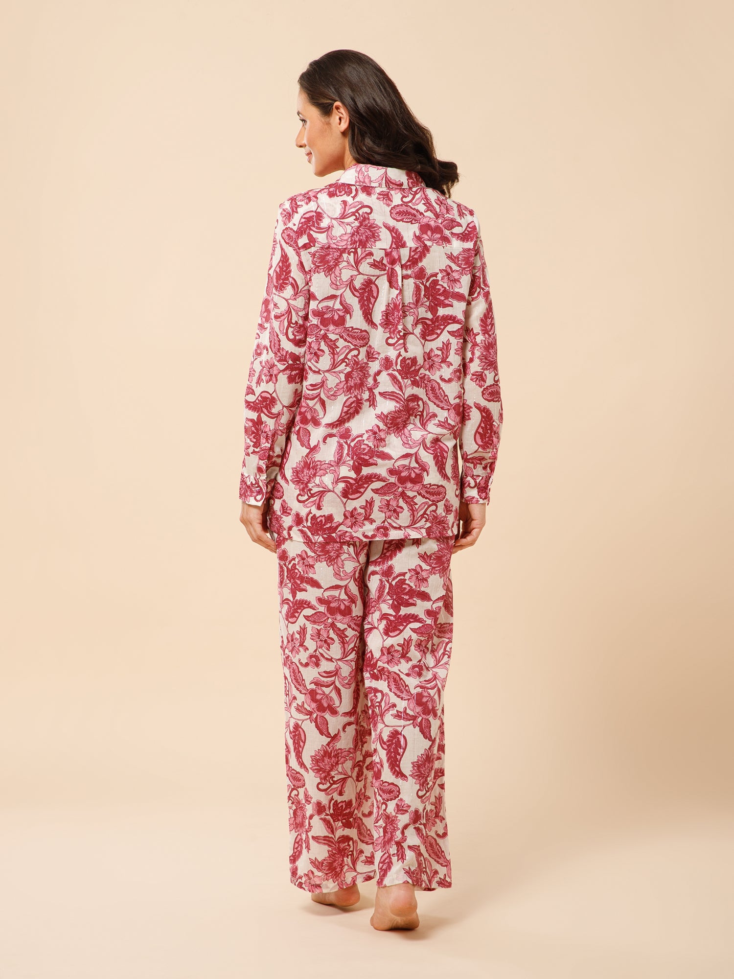 Drape in vogue Classic Floral Shirt And Lounge Pant set