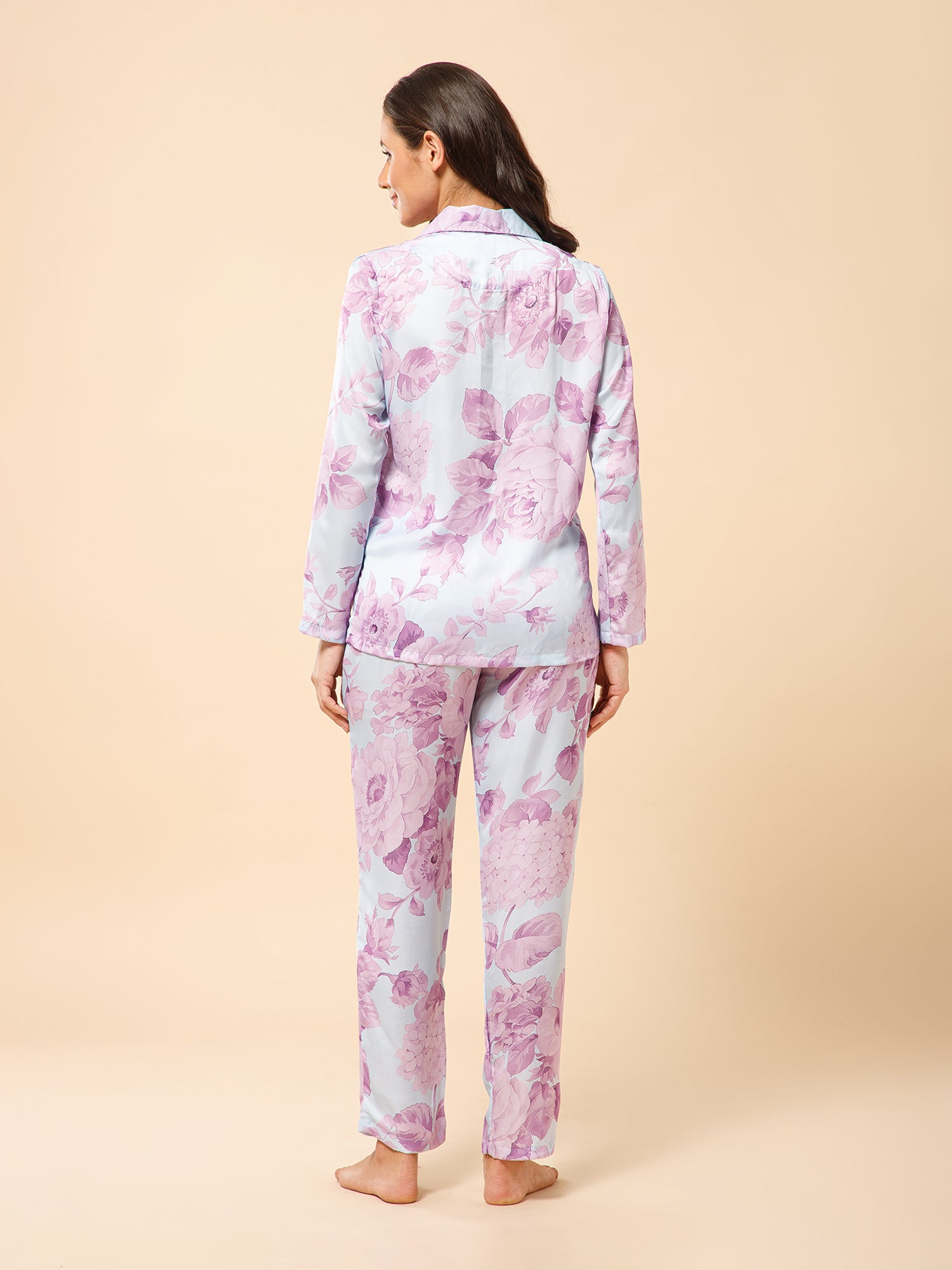 Drape in vogue Pastel Florals Satin Night suit