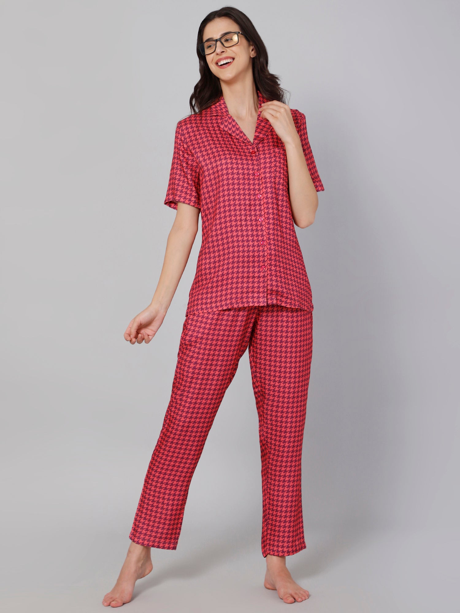 Drape In Vogue Women'S Pink Printed Night Suit