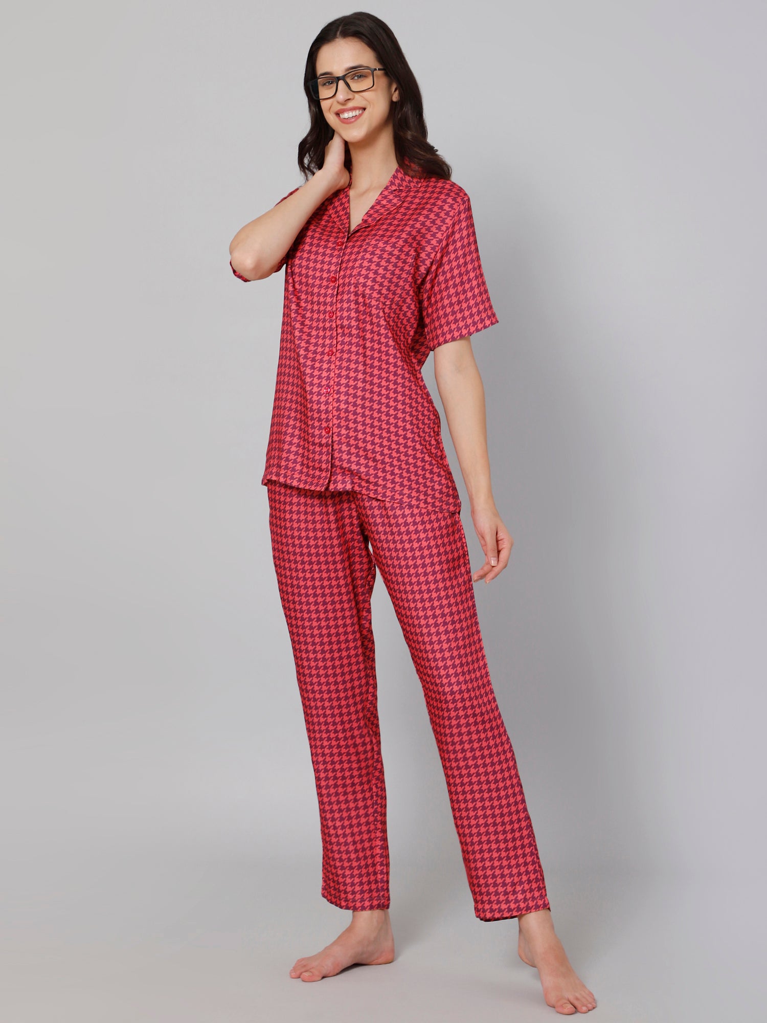 Drape In Vogue Women'S Pink Printed Night Suit