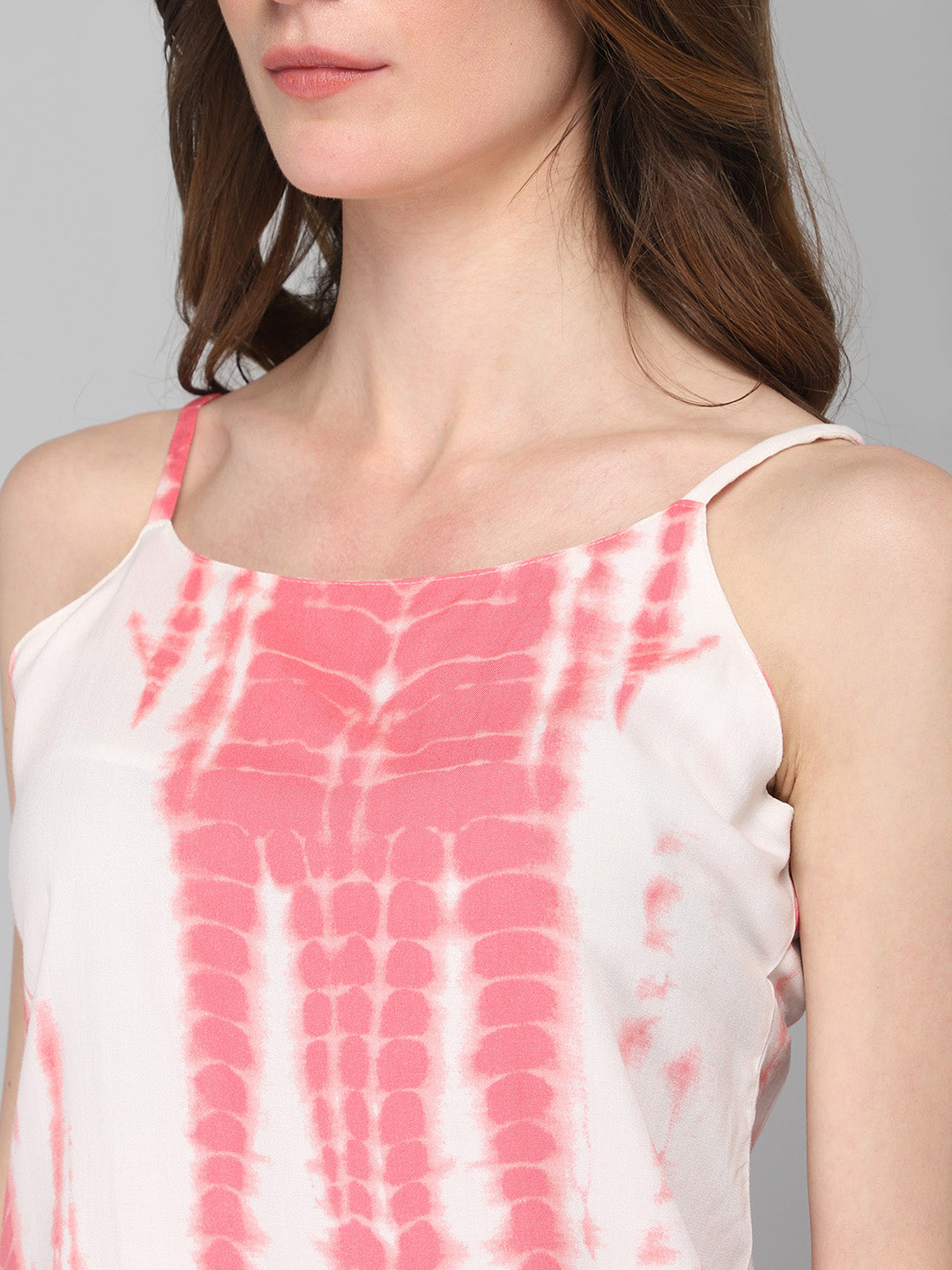 Women's White and Pink Tie Dye Print Night Suit