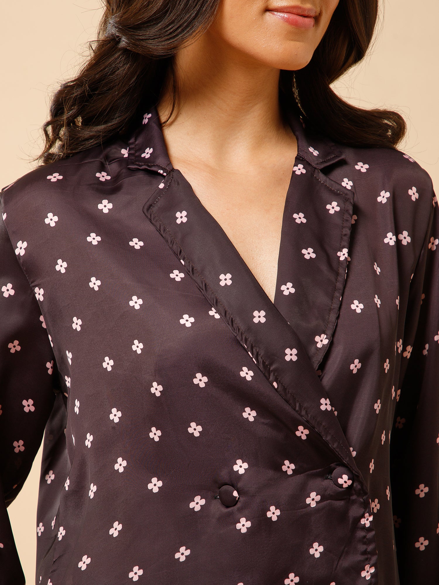 Drape in vogue Midnight Elegance Double Breasted Satin Lounge set