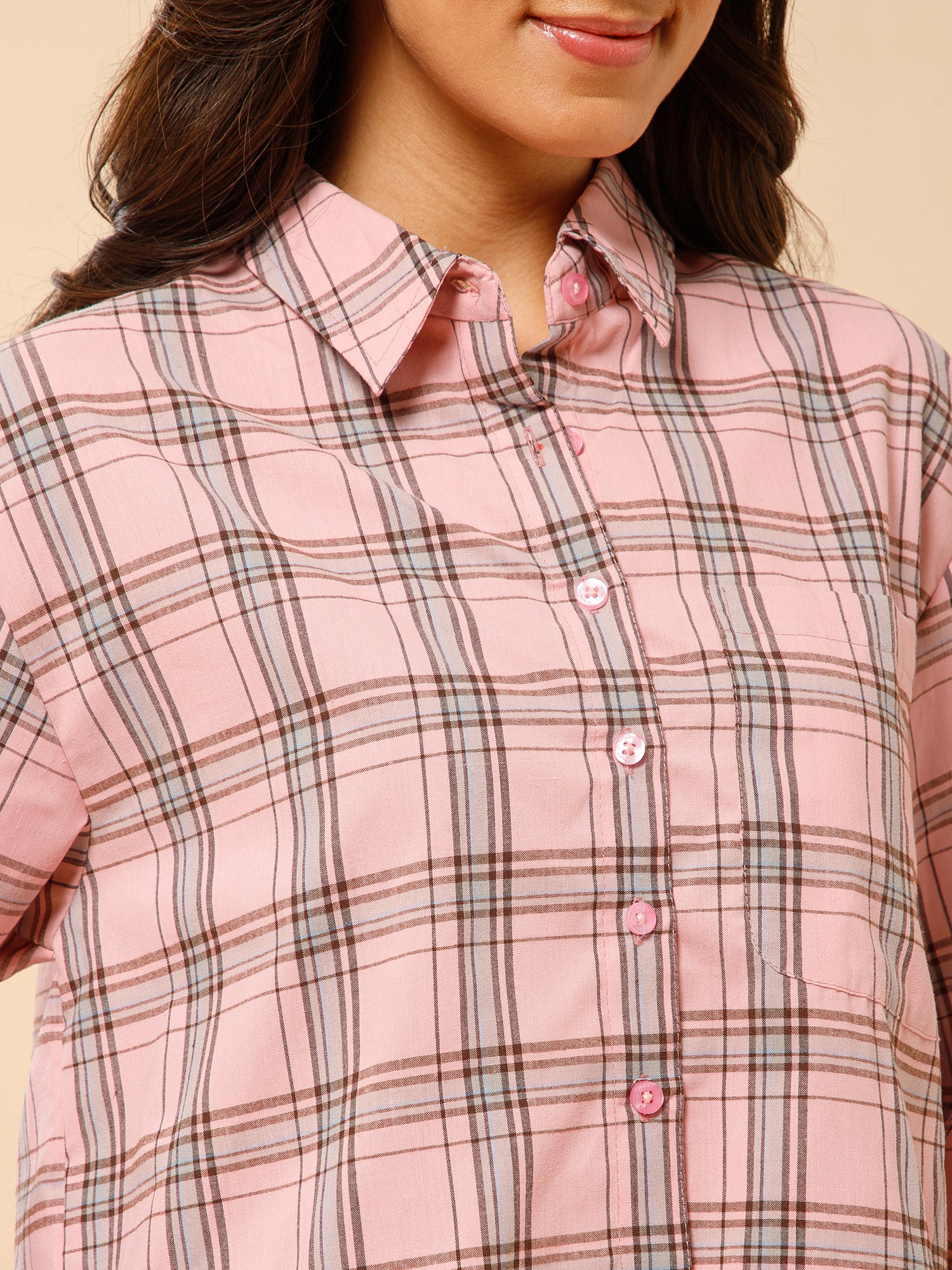 Drape in vogue Classic Checkered Crop Shirt Lounge set