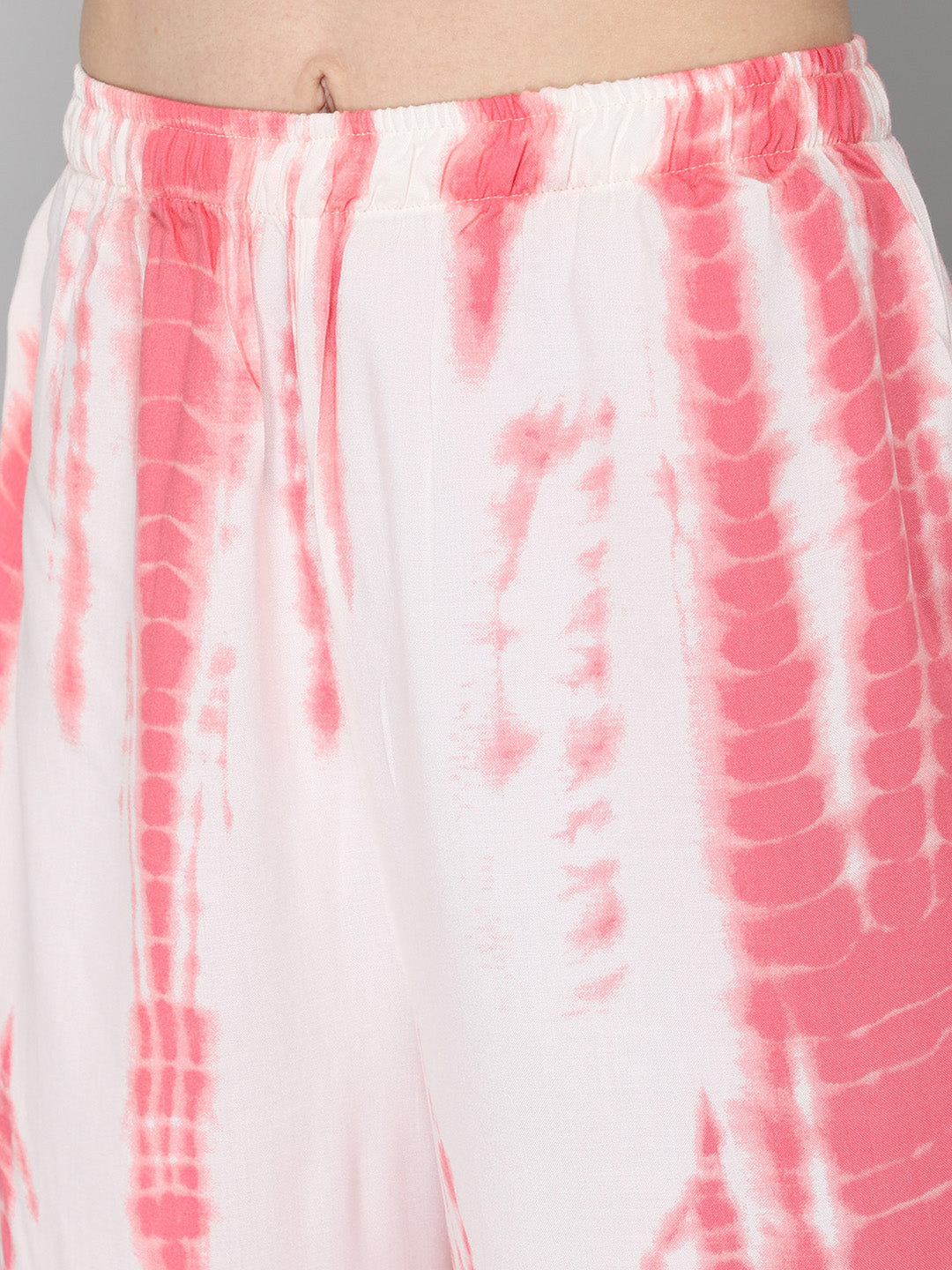 Women's White and Pink Tie Dye Print Night Suit