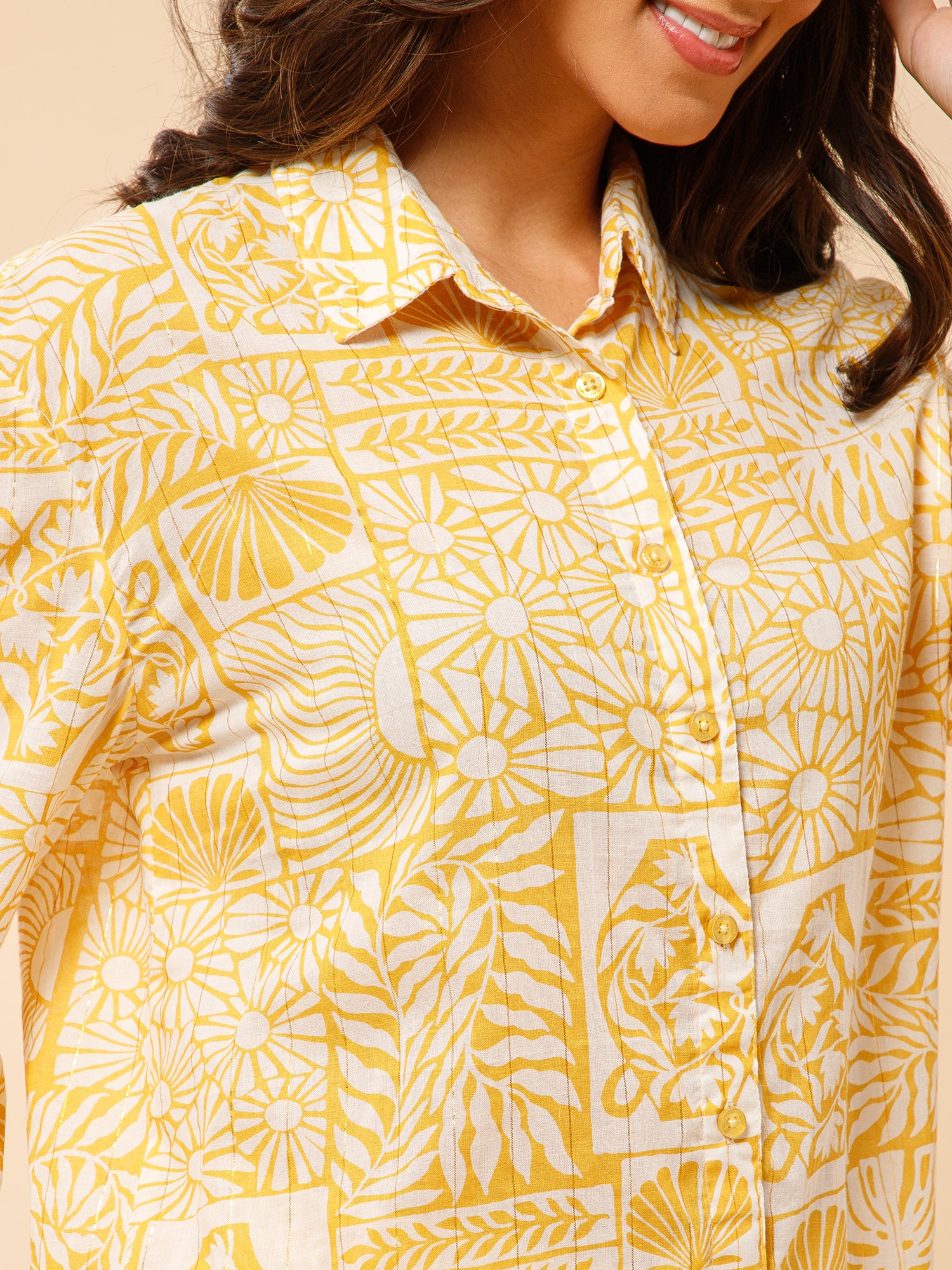 Drape in vogue sunshine Hues Printed Shirt and shorts Lounge set