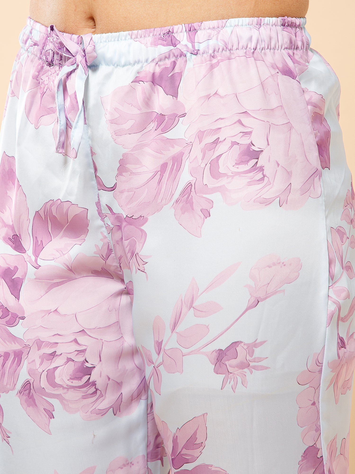 Drape in vogue Pastel Florals Satin Night suit