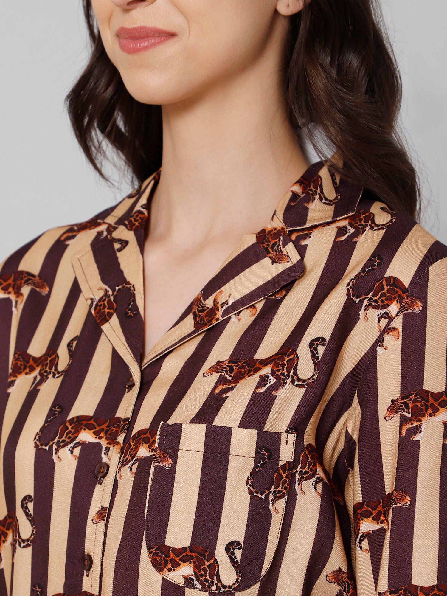 Drape In Vogue Women'S Brown Tiger Print Night Suit