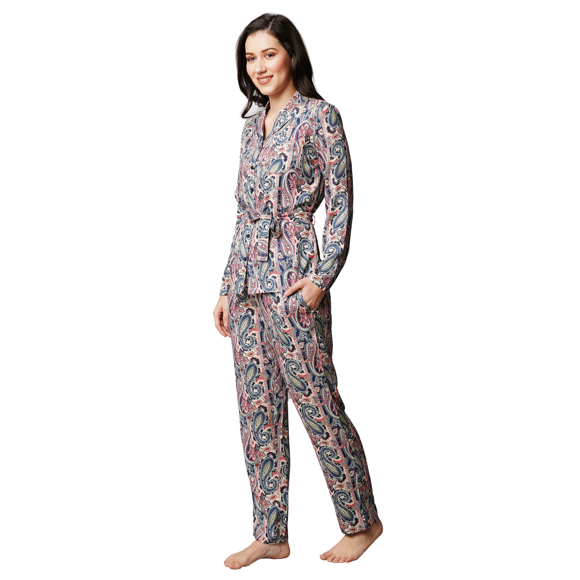 Drape In Vogue Womens White With Multi Keri Print Night Suit