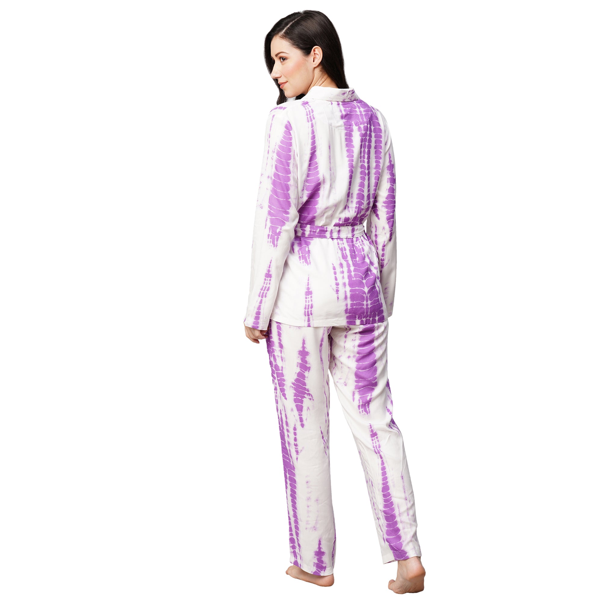 Drape In Vogue Womens Purple Tie And Dye Print Night Suit