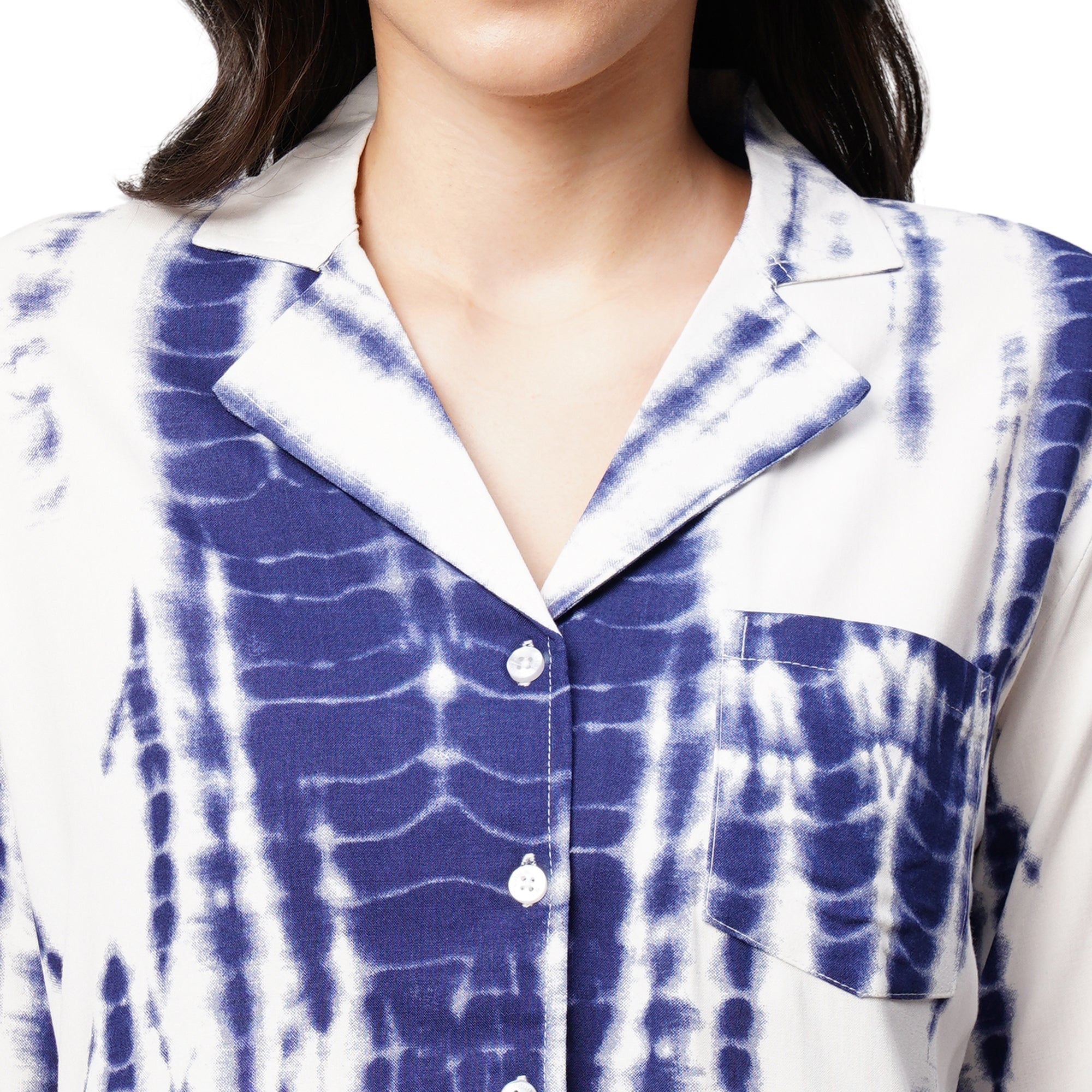 Drape In Vogue Womens Navy Blue Tie And Dye Print Night Suit