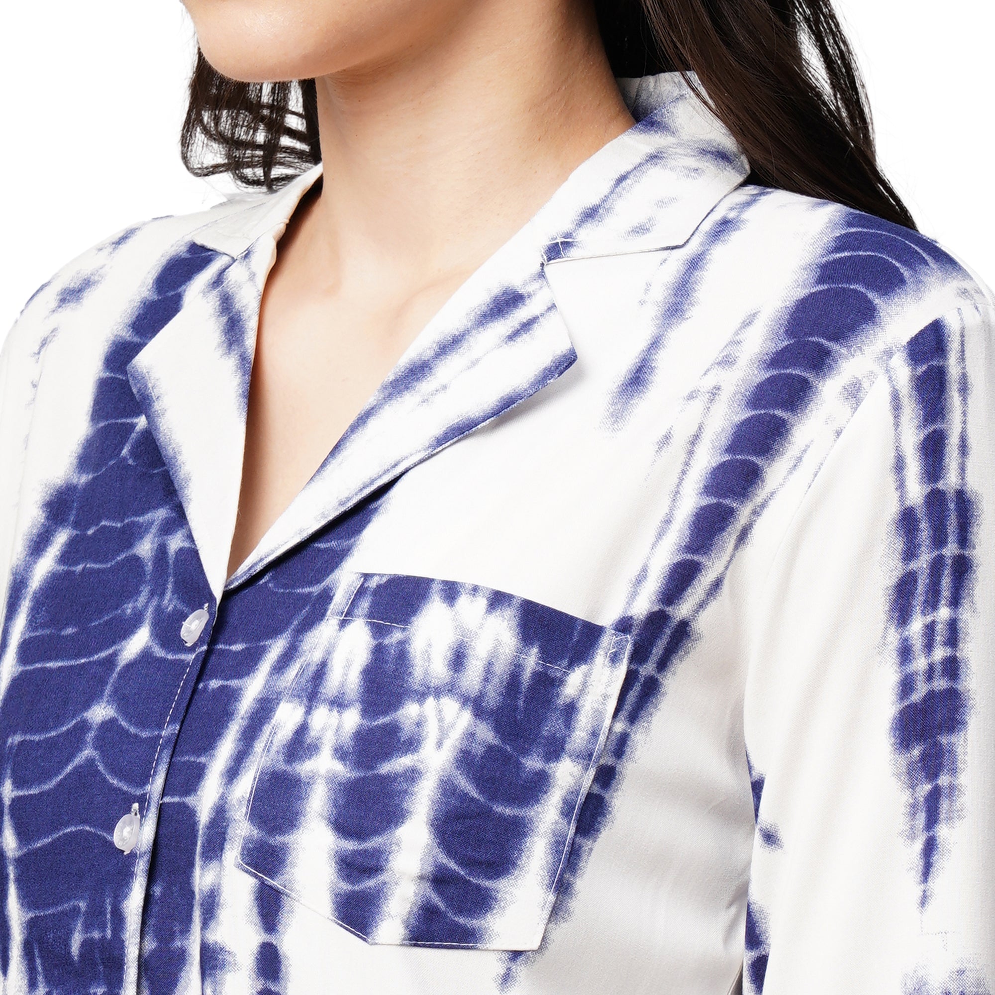 Drape In Vogue Womens Navy Blue Tie And Dye Print Night Suit