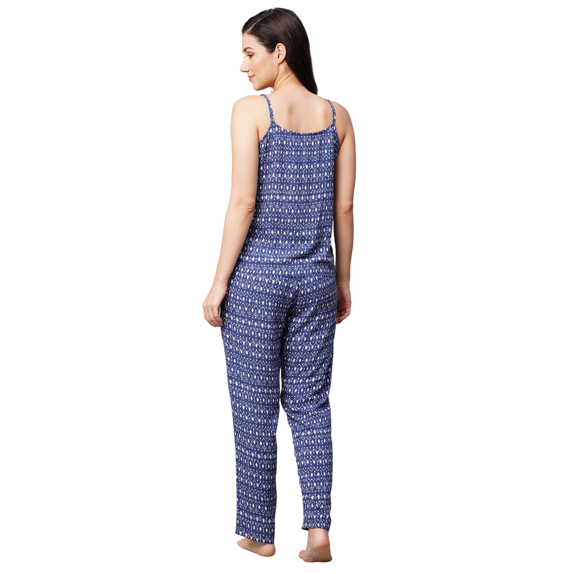 Drape In Vogue Womens Navy Blue With White Rohmbus Print Night Suit