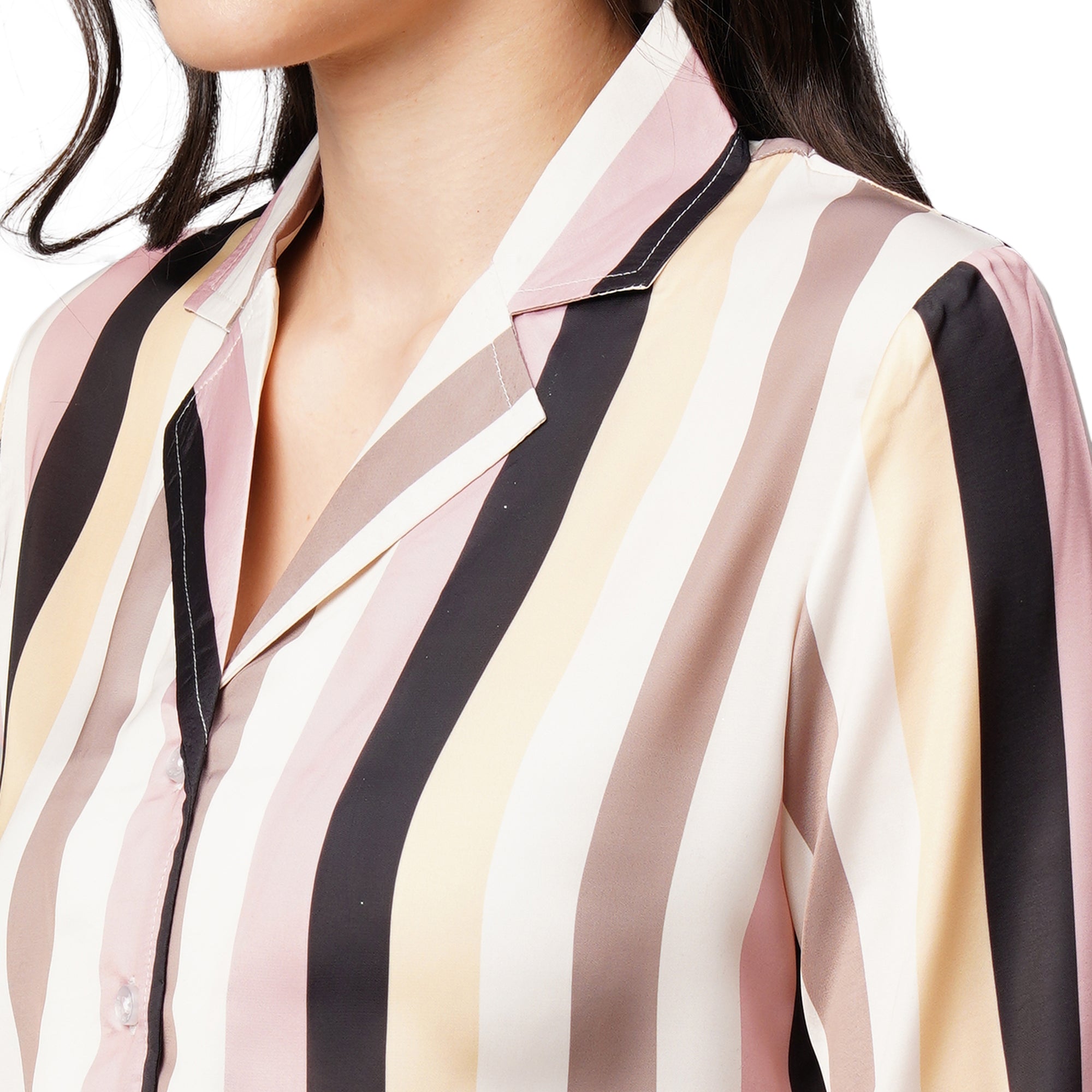 Drape In Vogue Womens White Peach Lining Satin Print Night Suit