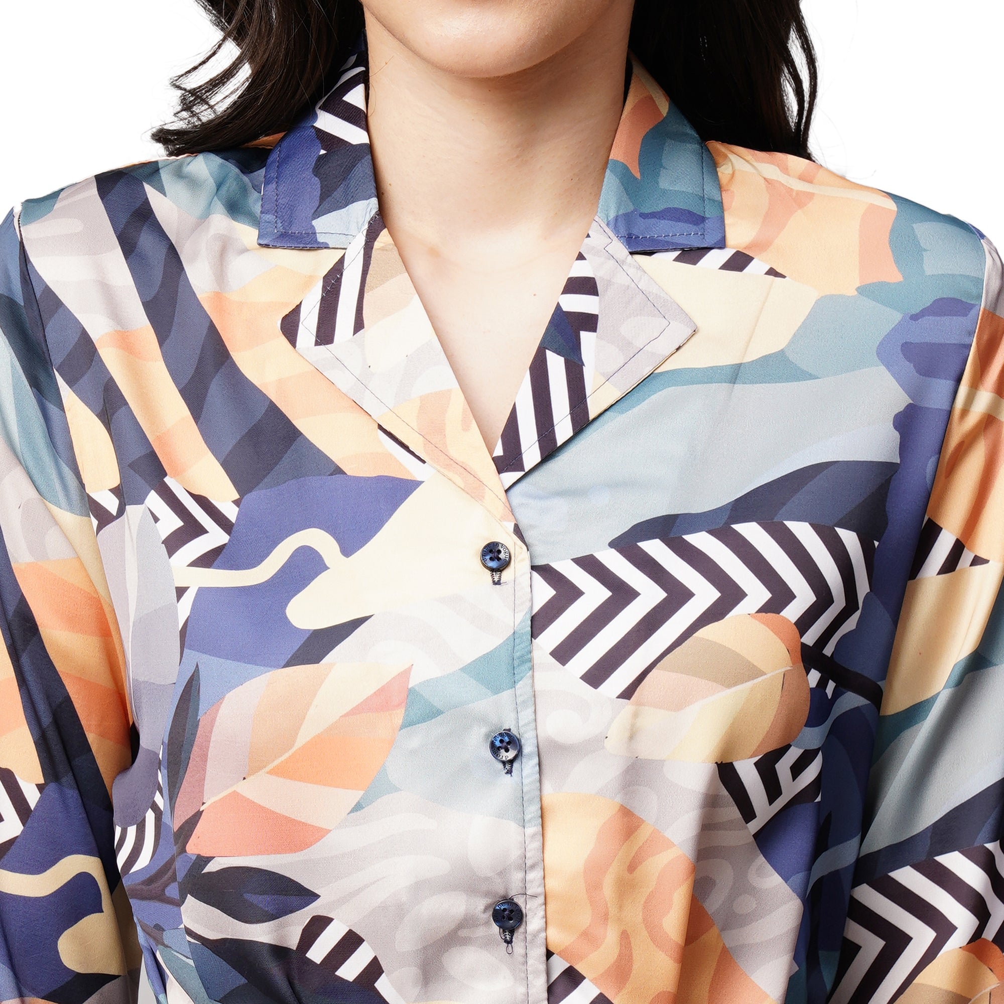 Drape In Vogue Womens Black Patch Print Satin Night Suit