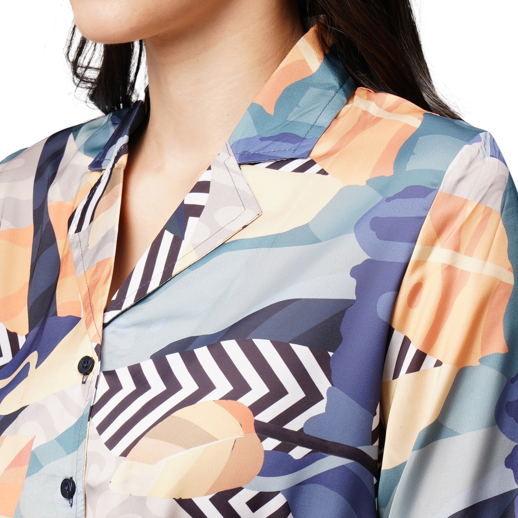 Drape In Vogue Womens Black Patch Print Satin Night Suit