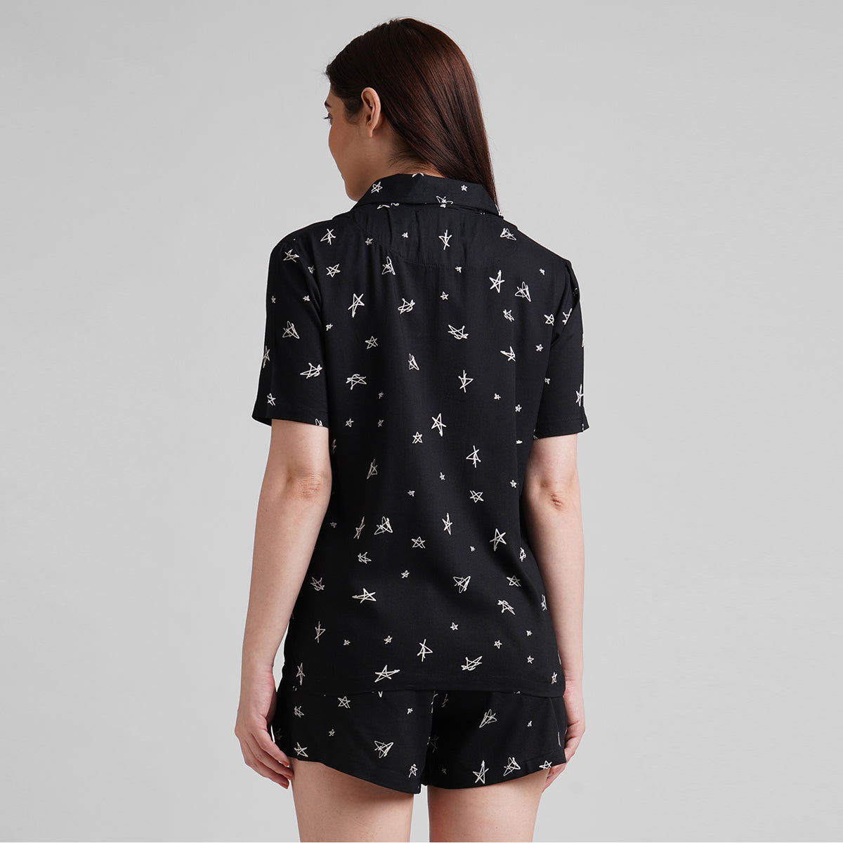 Women black star Print Night Suit with shorts