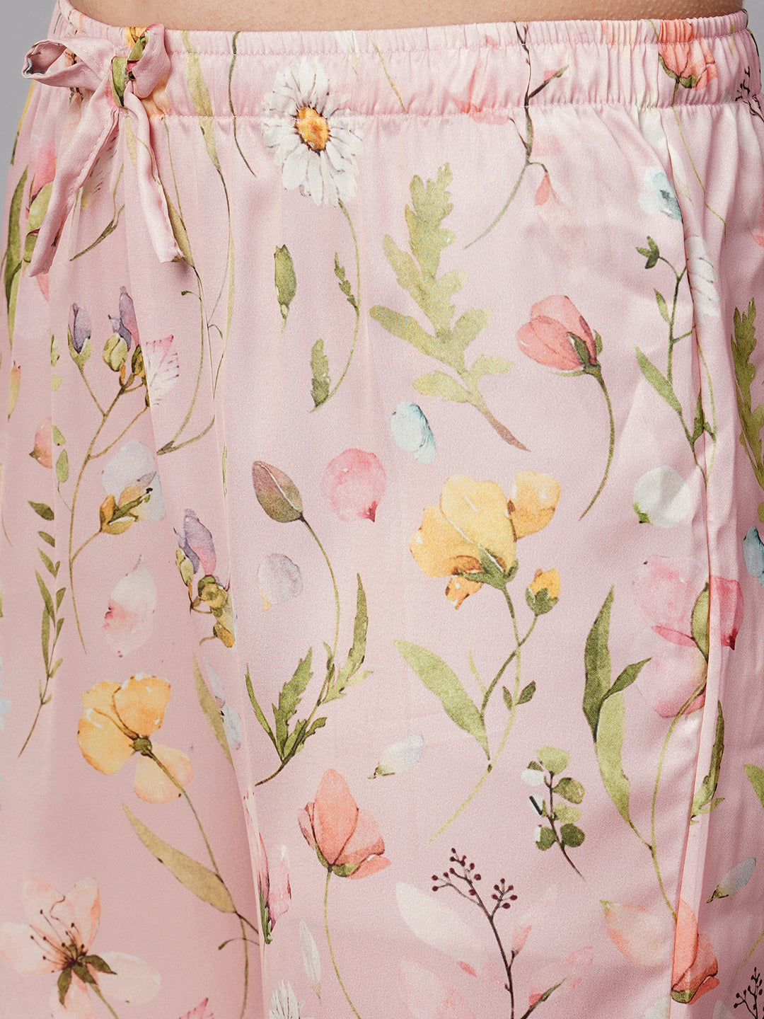 Women's Cream floral print satin night suit