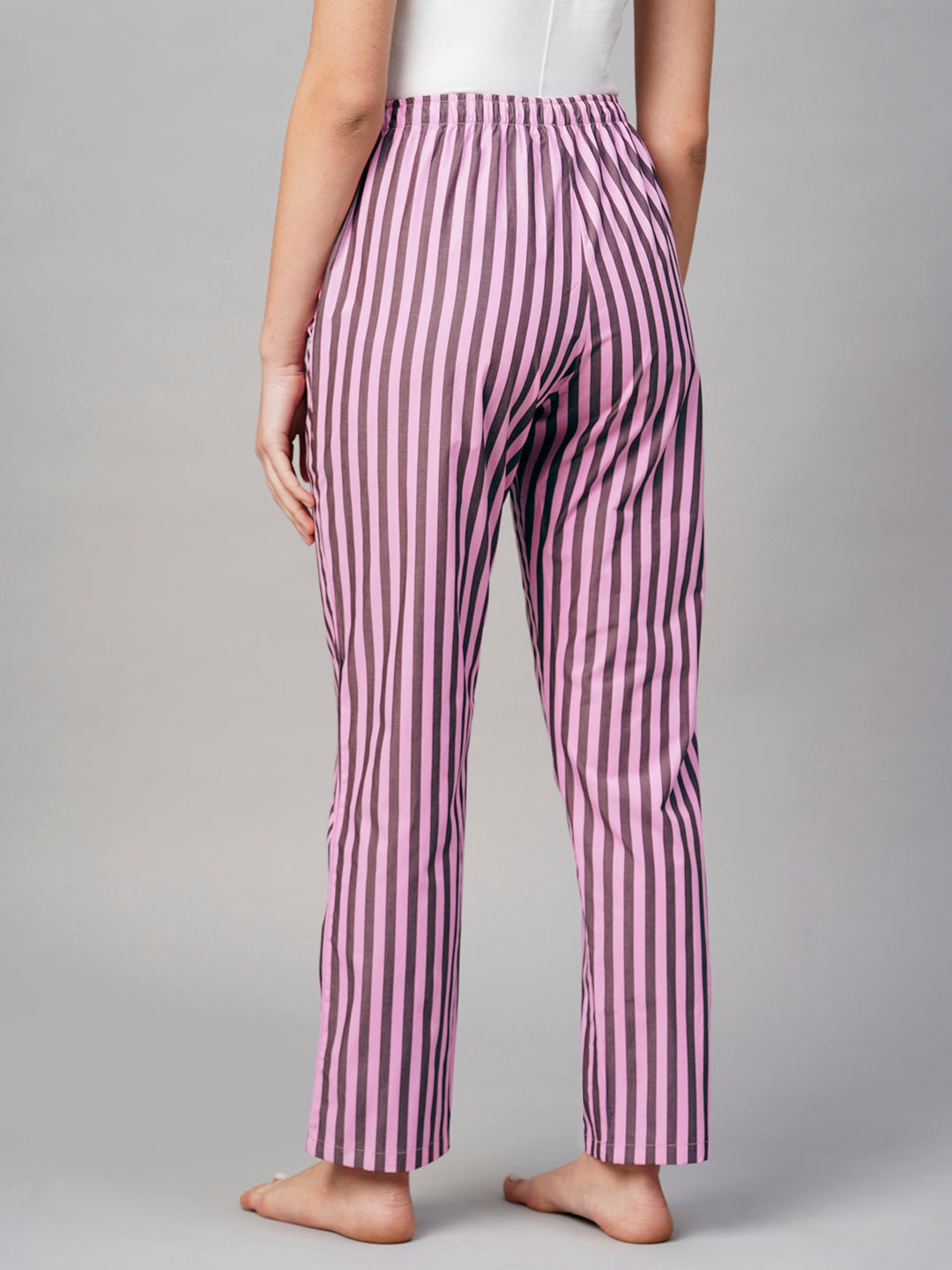 Women Pink White Lining Pyjama