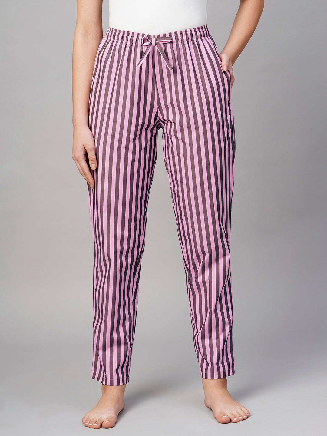 Women Pink White Lining Pyjama