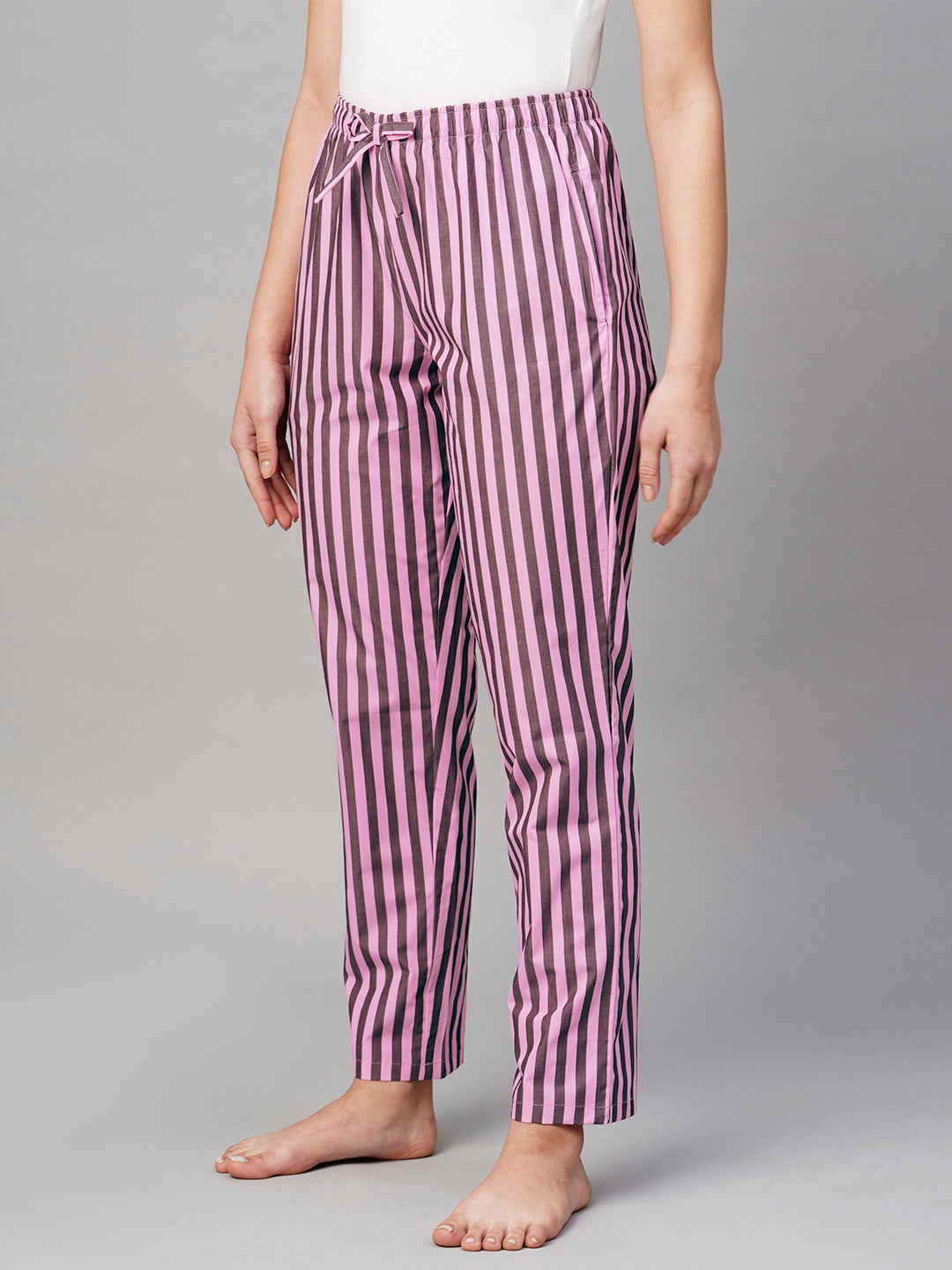 Women Pink White Lining Pyjama