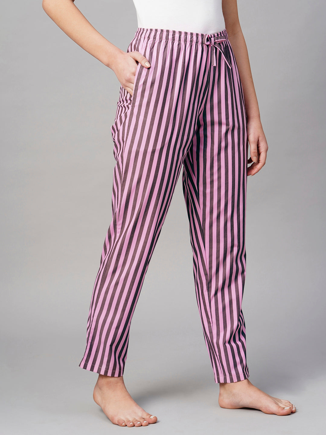 Women Pink White Lining Pyjama