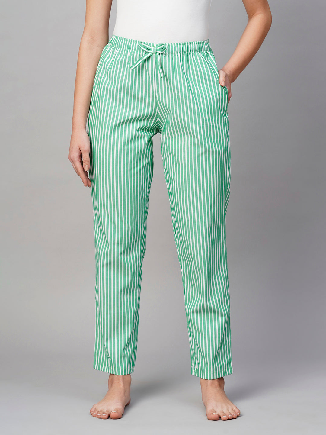 Women Green White Lining Pyjama
