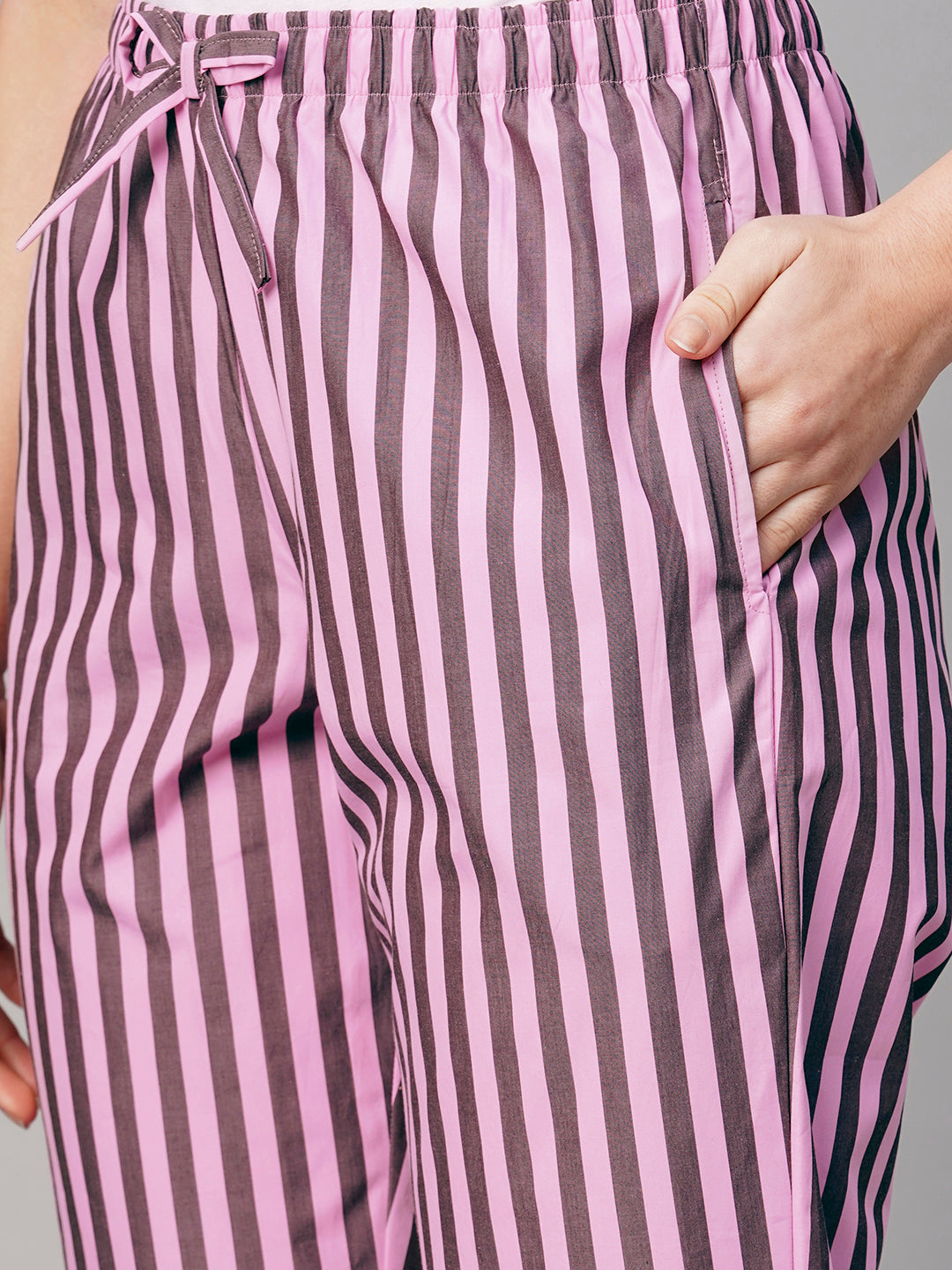 Women Pink White Lining Pyjama