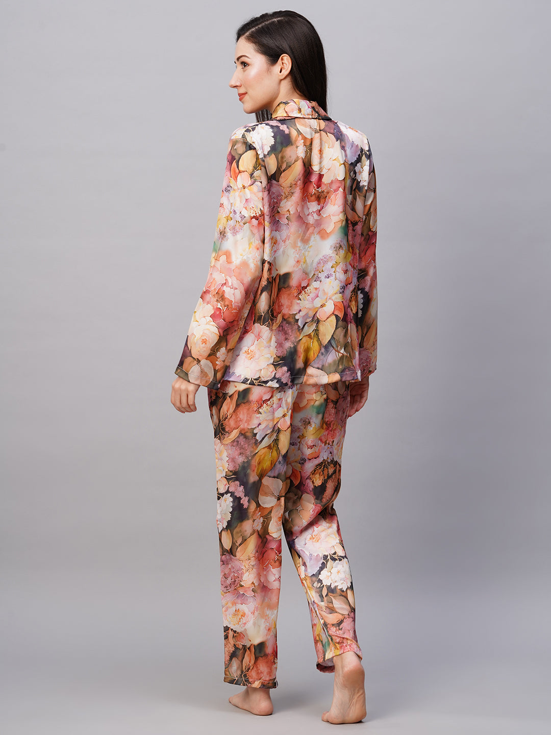 Women's Multi printed satin night suit