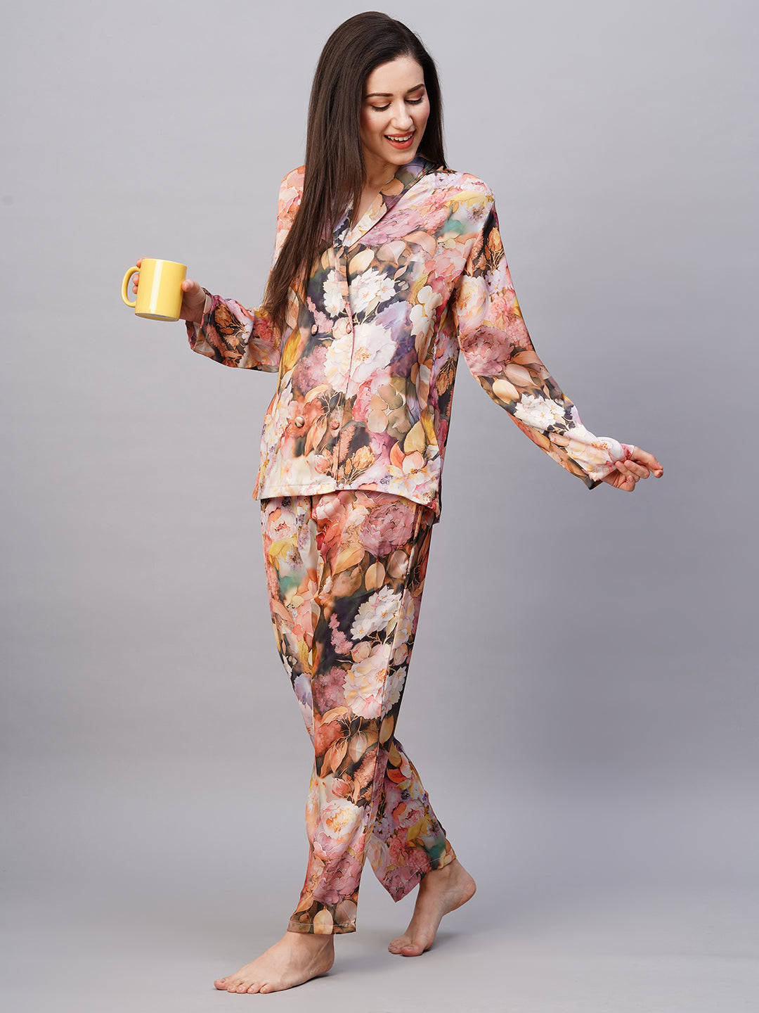 Women's Multi printed satin night suit