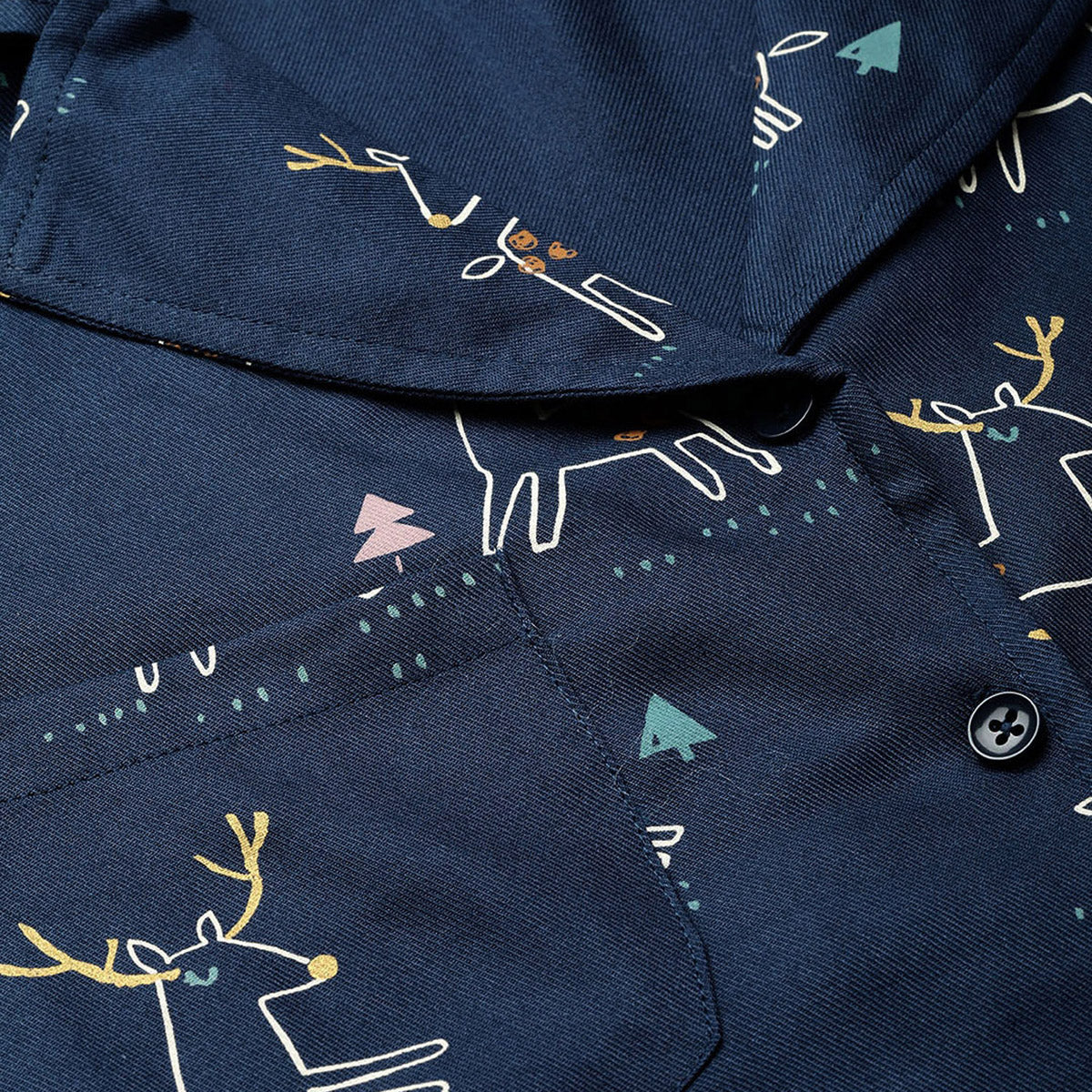 Women Navy Blue With Multicolour Dear Print Night Suit