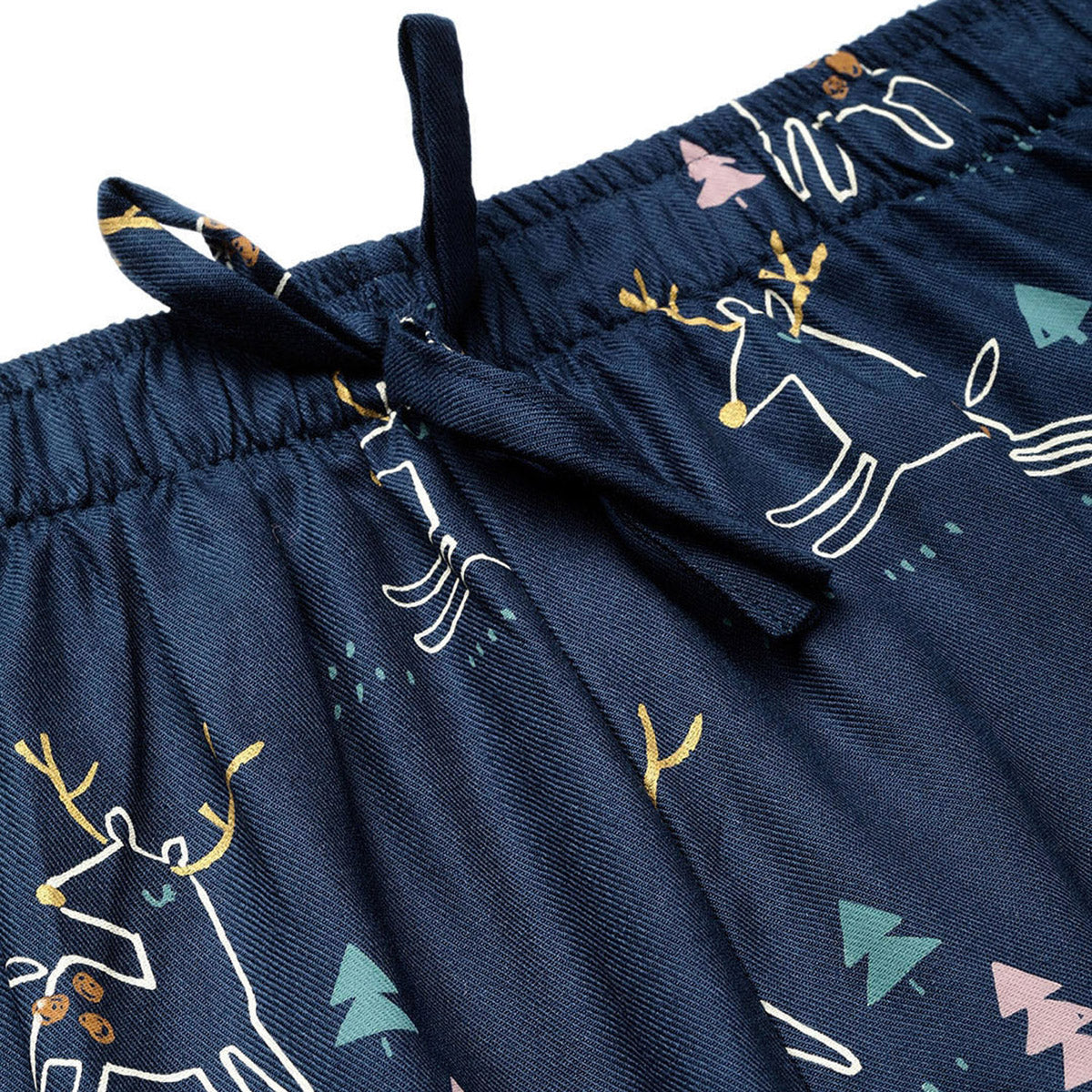 Women Navy Blue With Multicolour Dear Print Night Suit