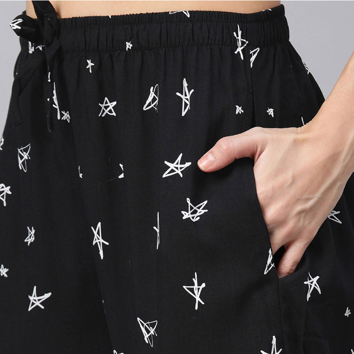 Women Black With Star Print Night Suit